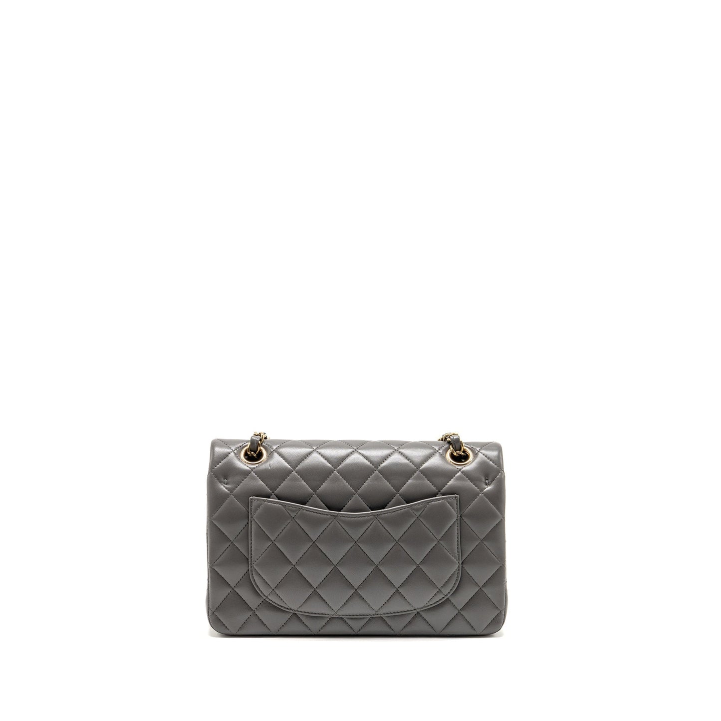 Chanel Classic Double Flap Lambskin LGHW Microchip Grey Small Shoulder Bag