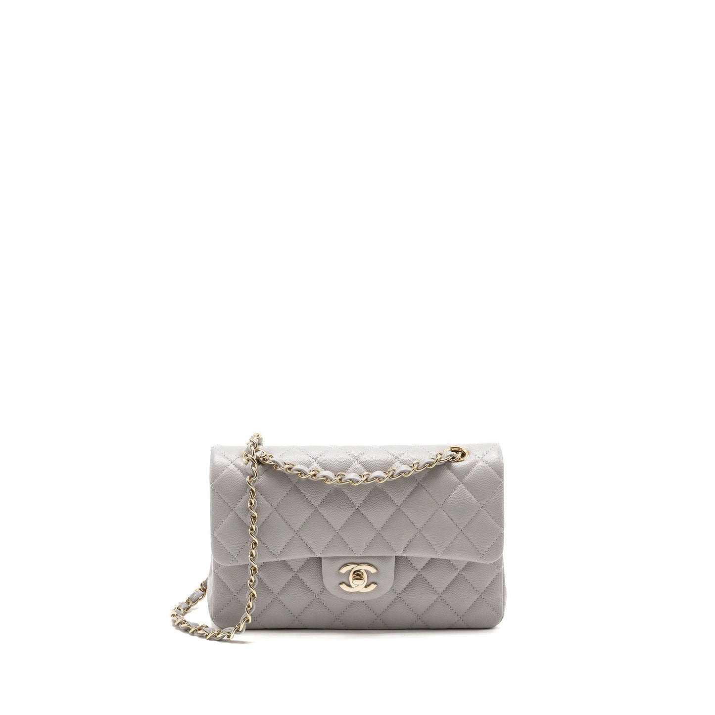 Chanel Classic Double Flap Caviar Light LGHW Grey Small Shoulder Bag