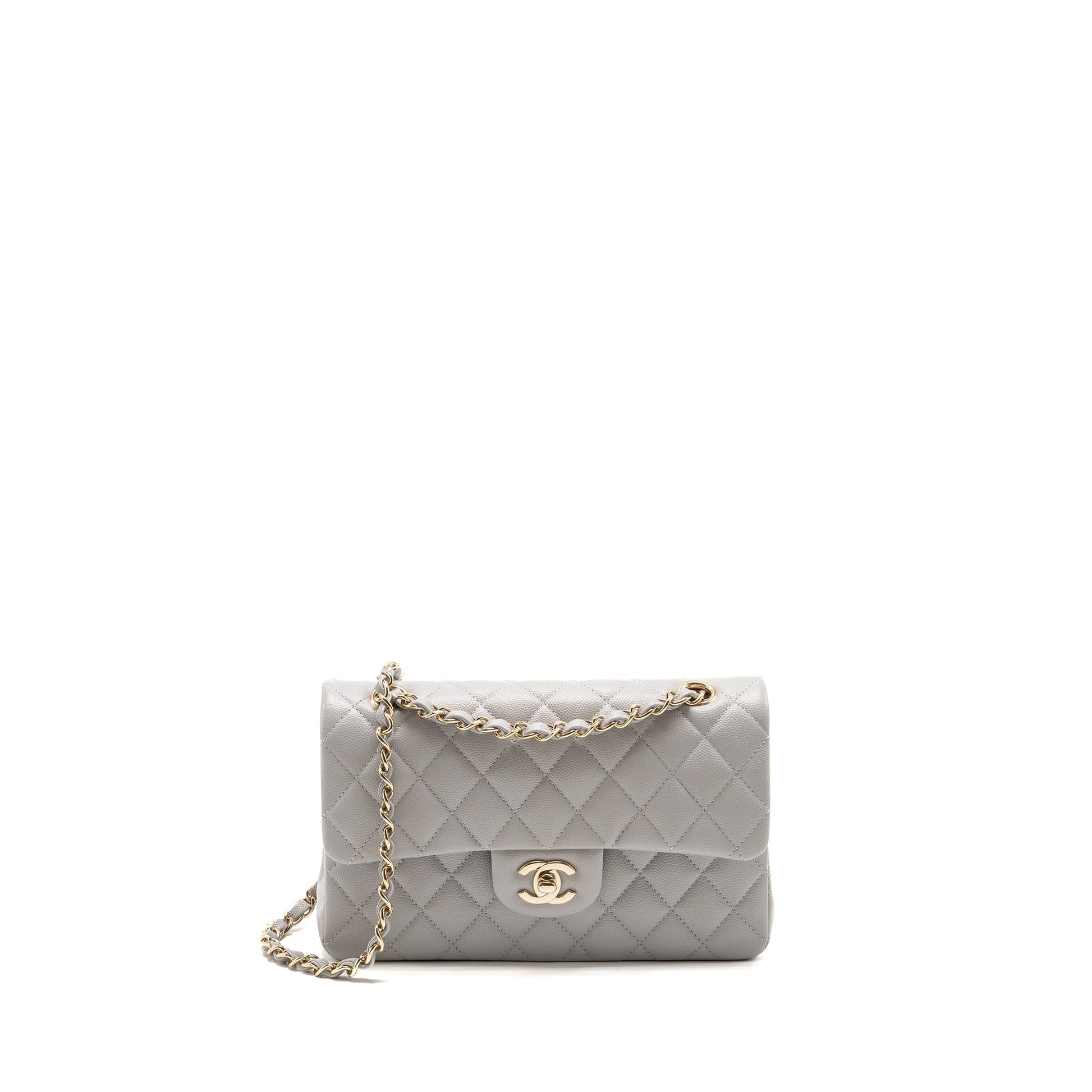 Chanel Classic Double Flap Caviar Light LGHW Grey Small Shoulder Bag