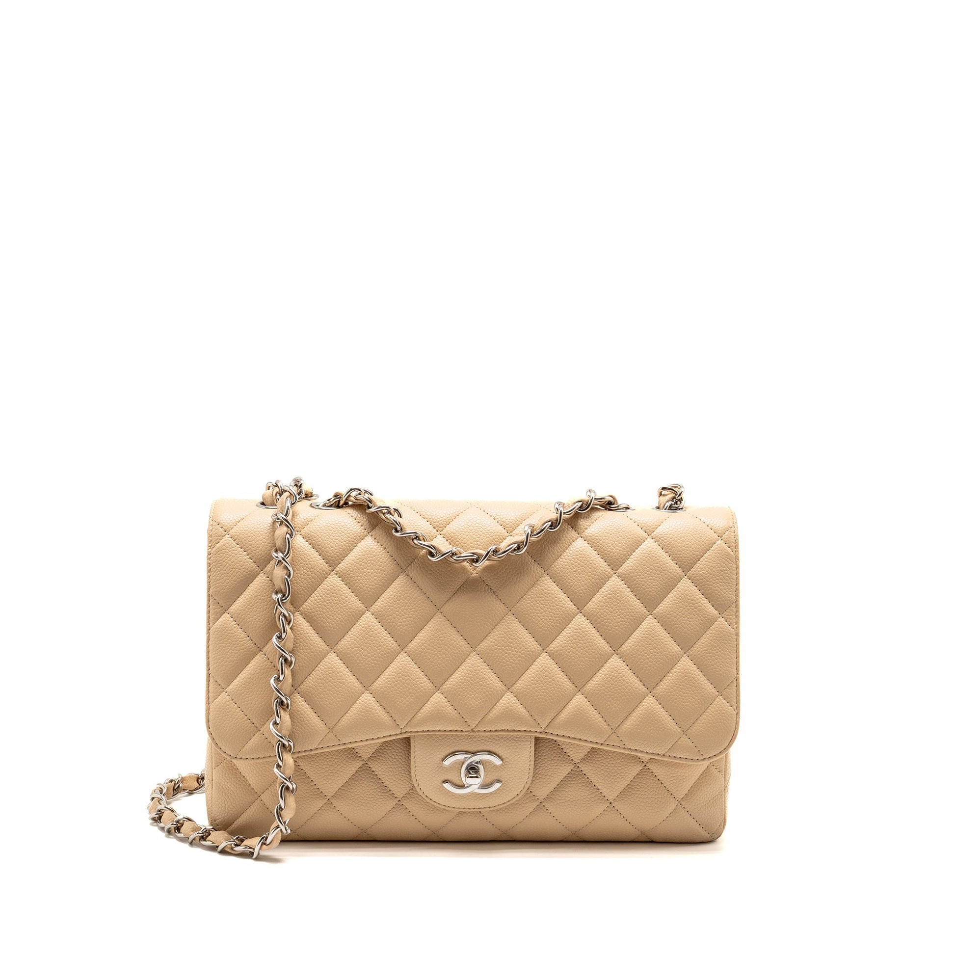 Chanel Jumbo Classic Single Flap Caviar SHW Beige Shoulder Bag