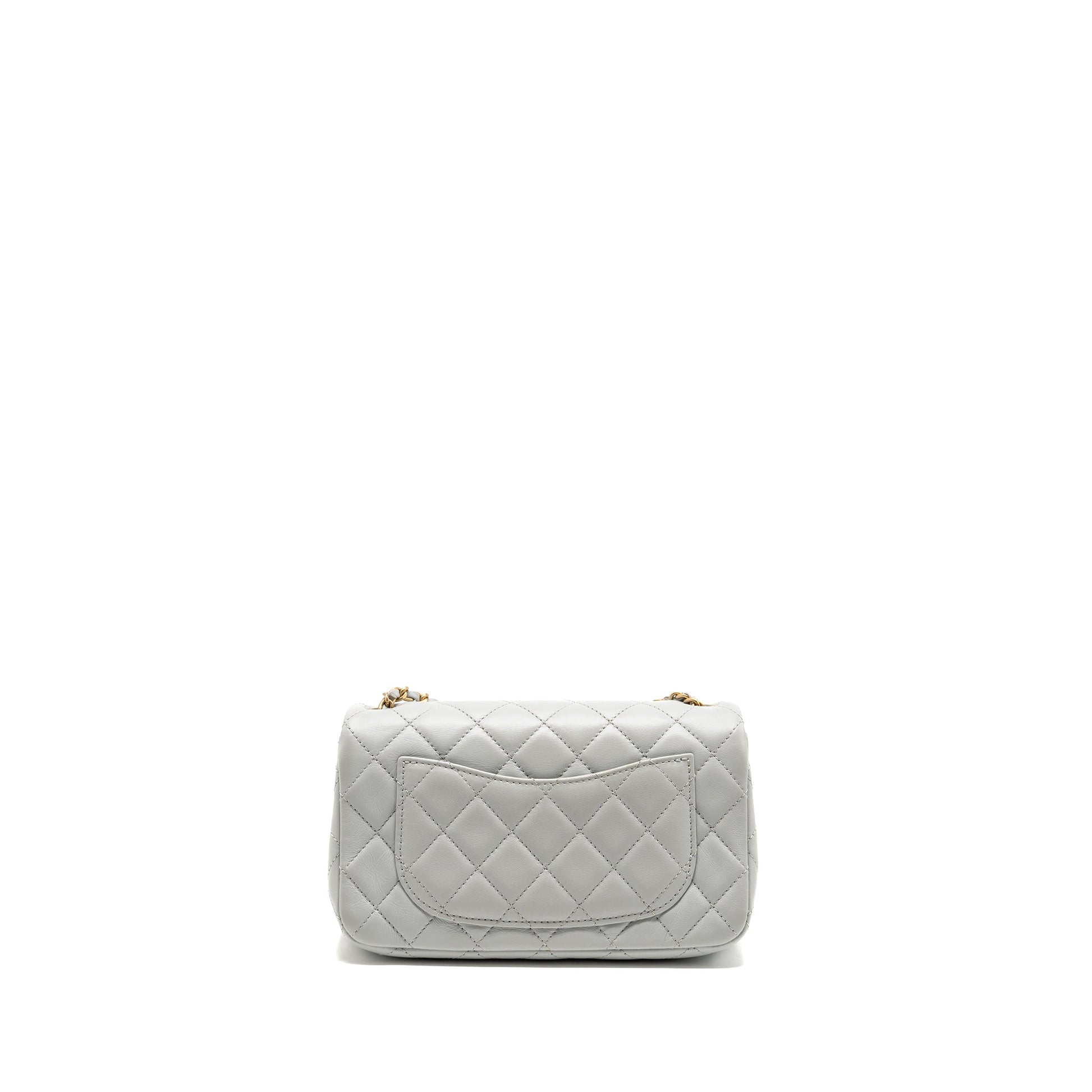 Chanel pearl crush rectangular flap lambskin GHW Grey Shoulder Bag