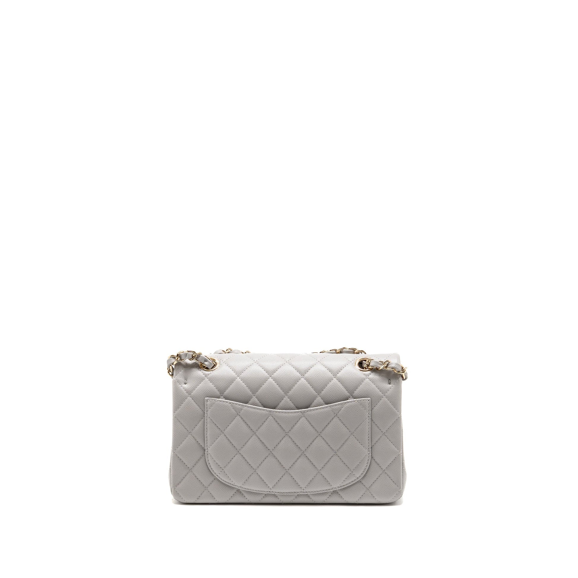 Chanel Classic Double Flap Caviar Light LGHW Grey Small Shoulder Bag