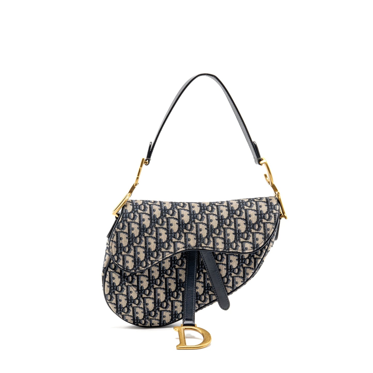 Dior Saddle Purse Oblique Calfskin Handbag Canvas Blue Travel Bag