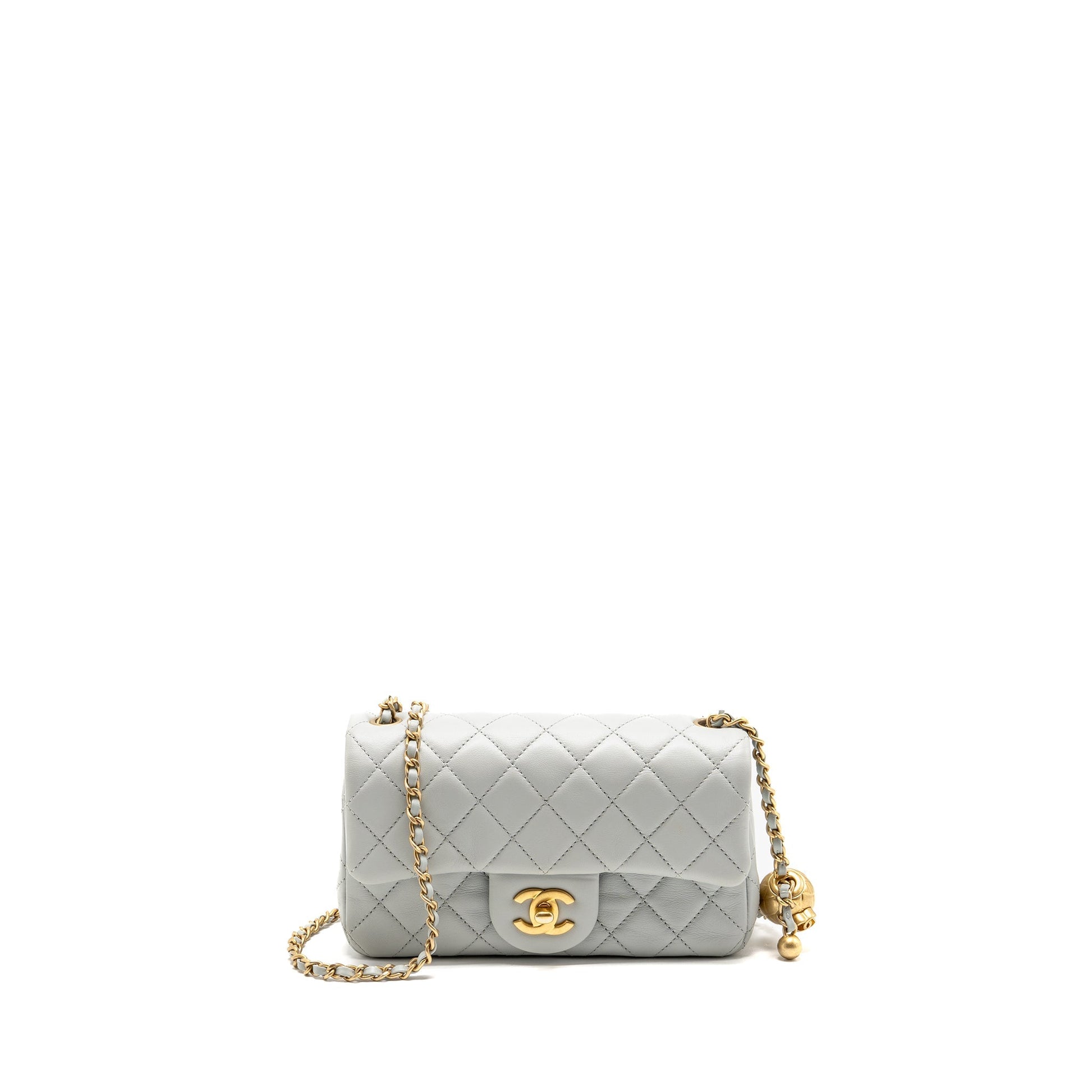 Chanel pearl crush rectangular flap lambskin GHW Grey Shoulder Bag