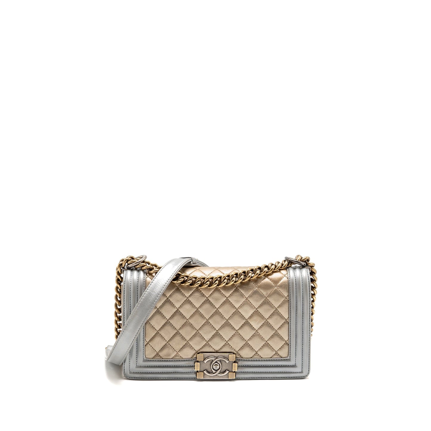 Chanel Boy oloured Hardware Gold Silver Leather Handbag
