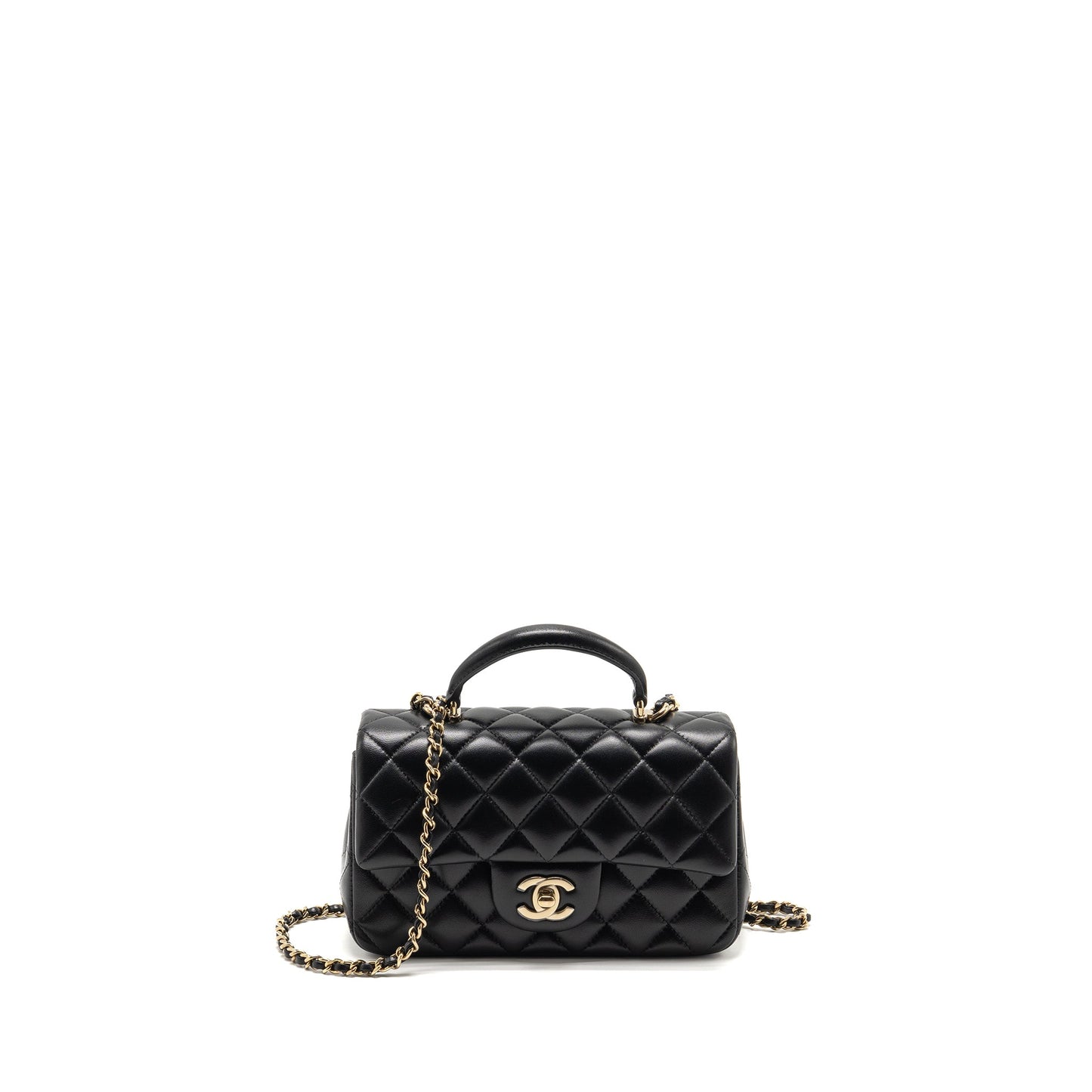 Chanel Top Handle Rectangular Lambskin LGHW Microchip Black Mini Bag Microchip 1