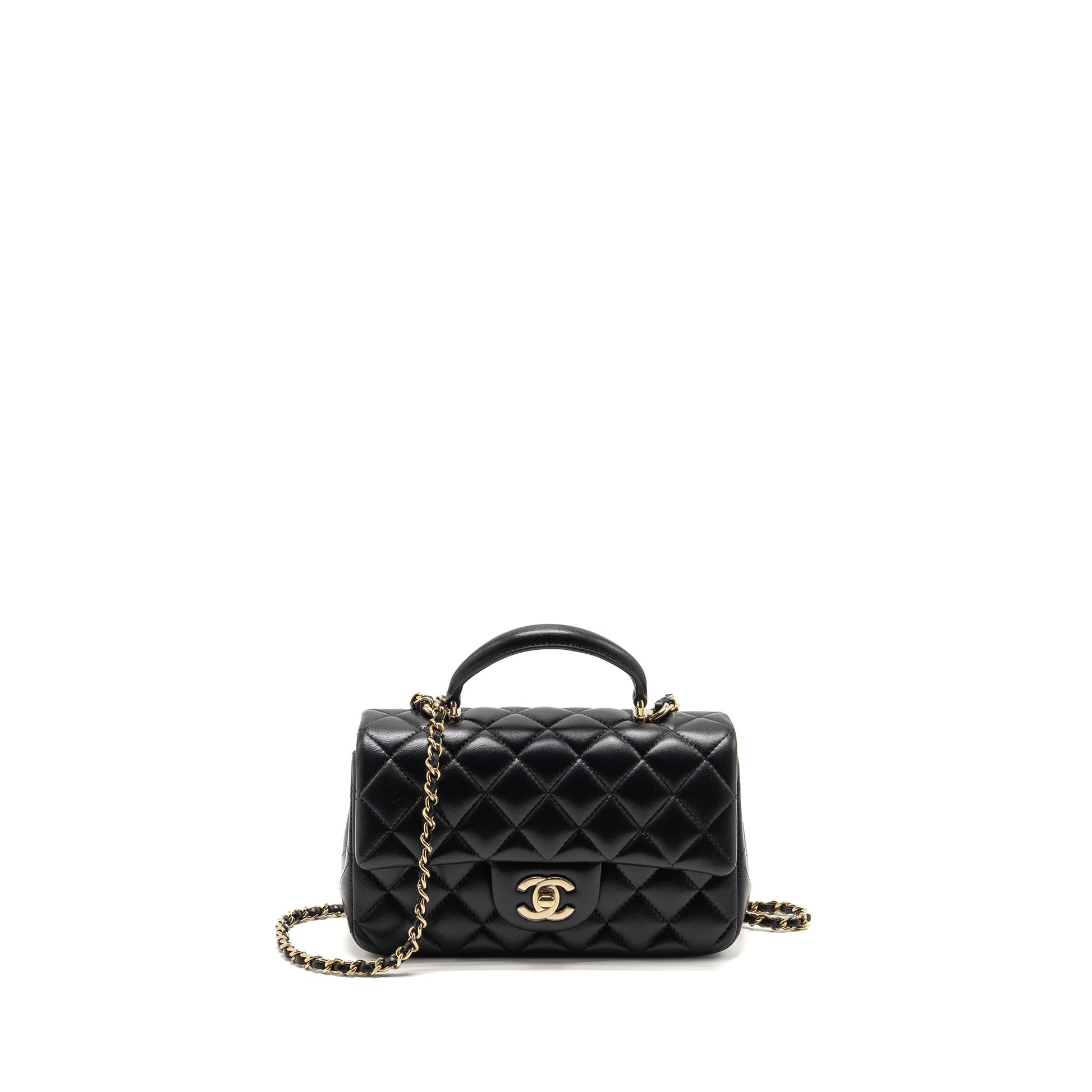 Chanel Top Handle Rectangular Lambskin LGHW Microchip Black Mini Bag Microchip 1