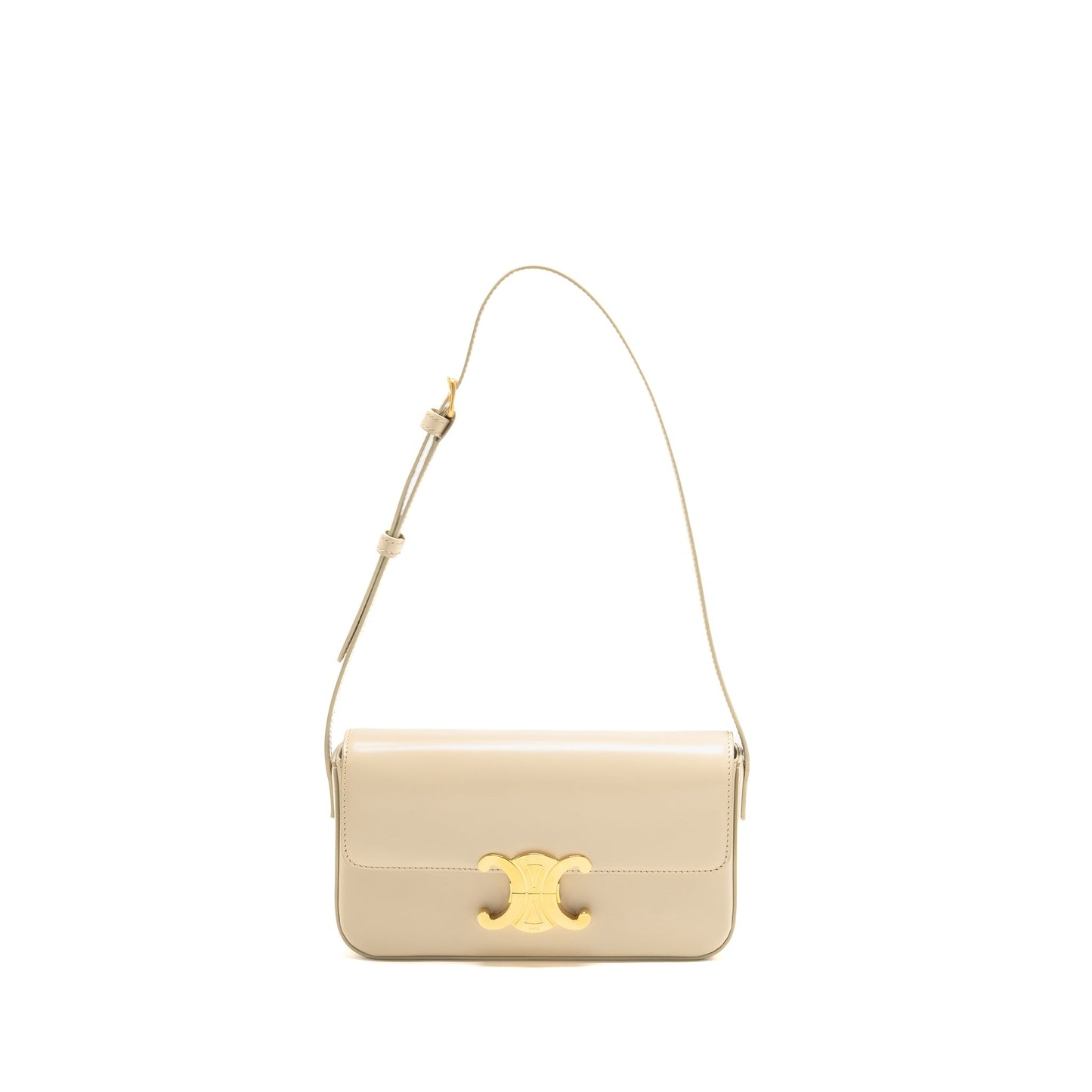 Celine Triomphe Shouder Purse Shiny Calfskin Ivory Handbag Travel Bag