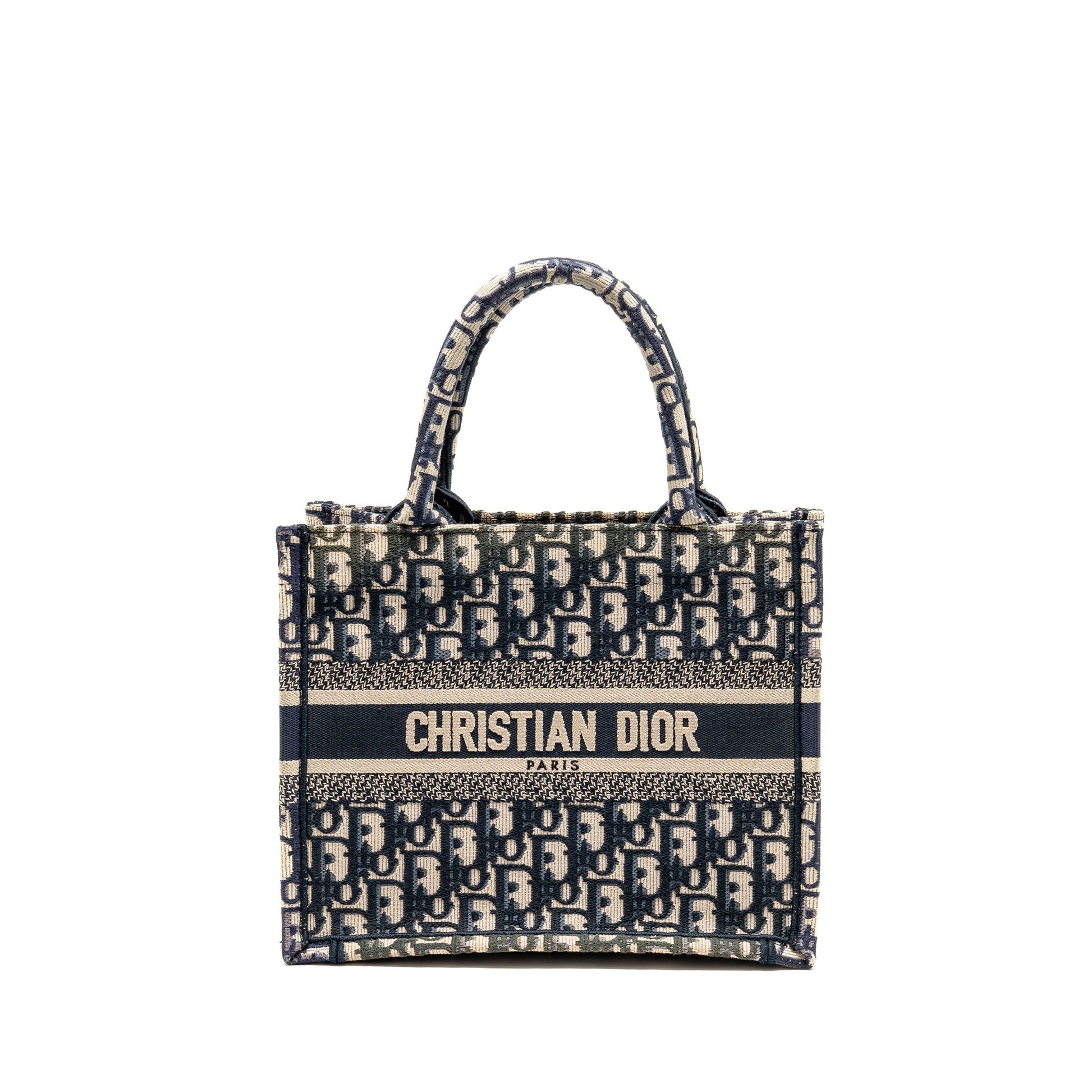 Dior Book Tote Ecru Oblique Embroidry Handbag Blue Small Tote Bag