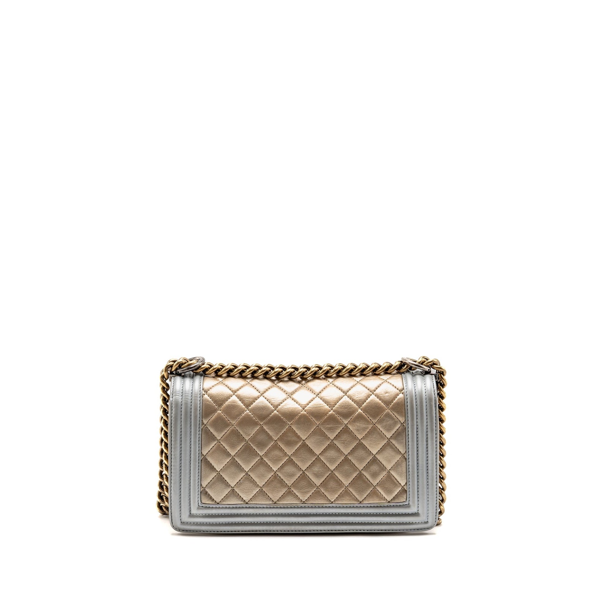 Chanel Boy oloured Hardware Gold Silver Leather Handbag