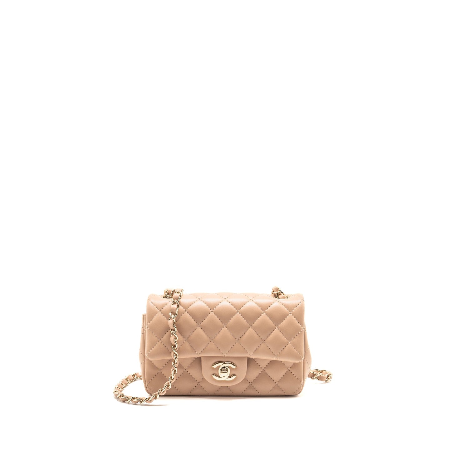 Chanel Rectangular Flap Lambskin Dark LGHW Microchip Beige Shoulder Bag