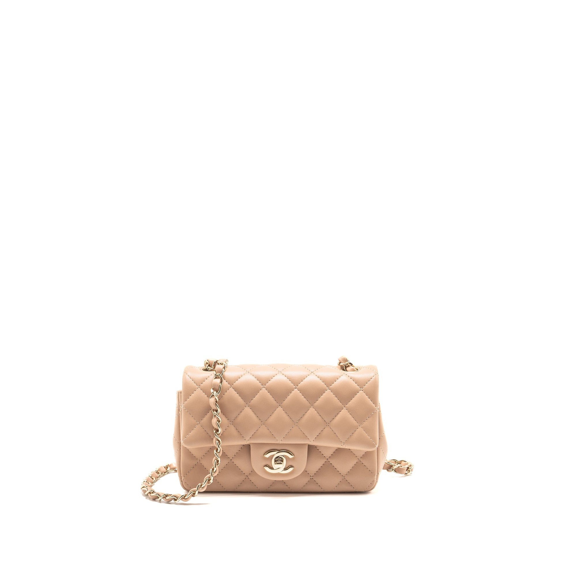 Chanel Rectangular Flap Lambskin Dark LGHW Microchip Beige Shoulder Bag
