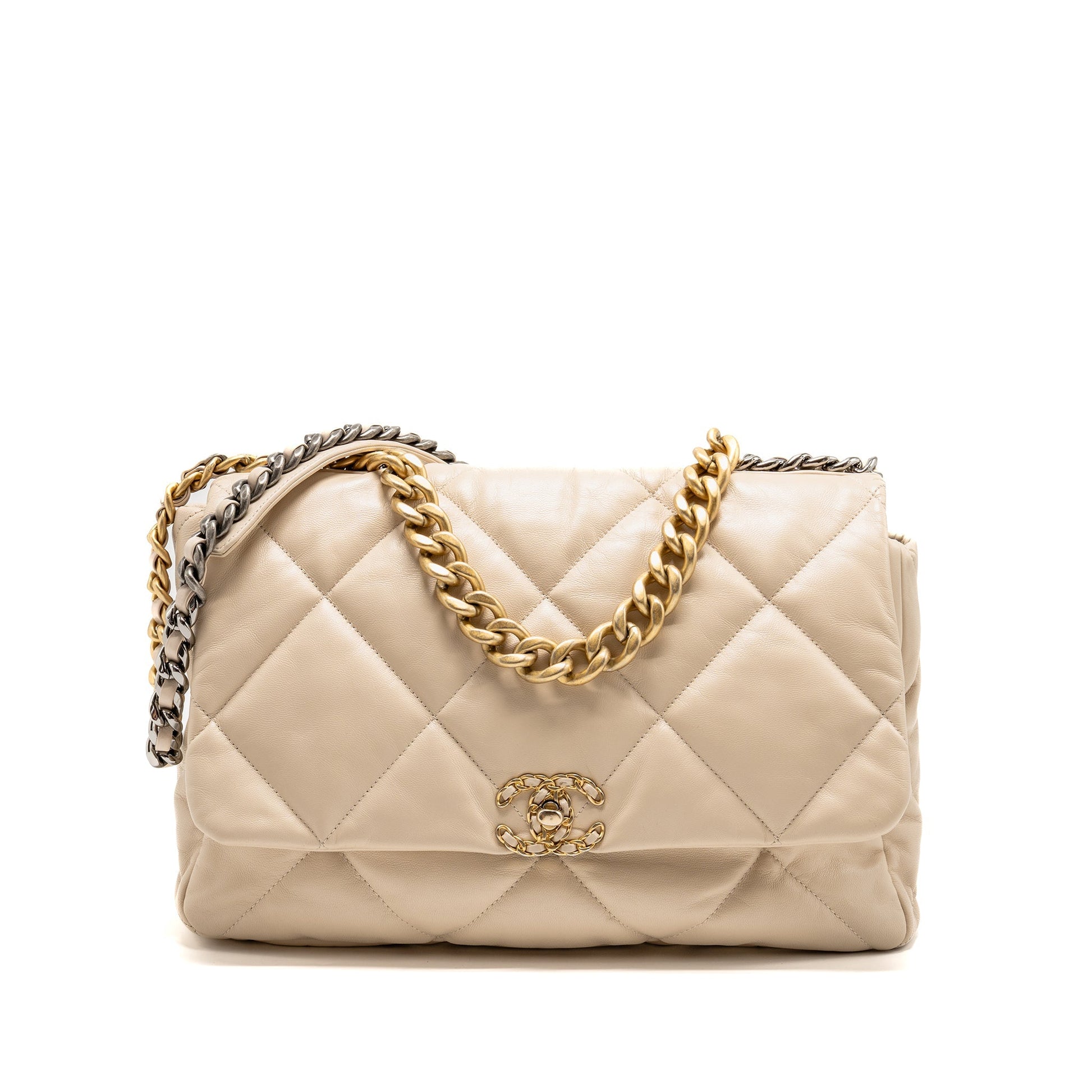 Chanel Maxi 19 goatskin hardware Multicolor Beige Handbag Hardware 1