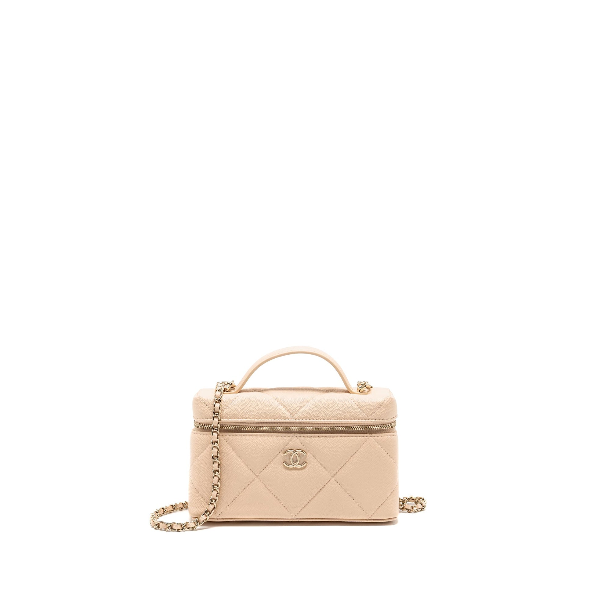Chanel 25K CC Top Handle Vanity Caviar Beige Handbag