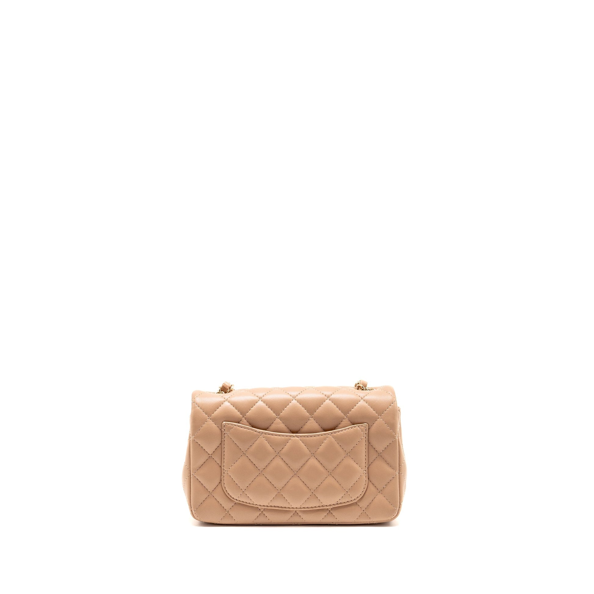 Chanel Rectangular Flap Lambskin Dark LGHW Microchip Beige Shoulder Bag
