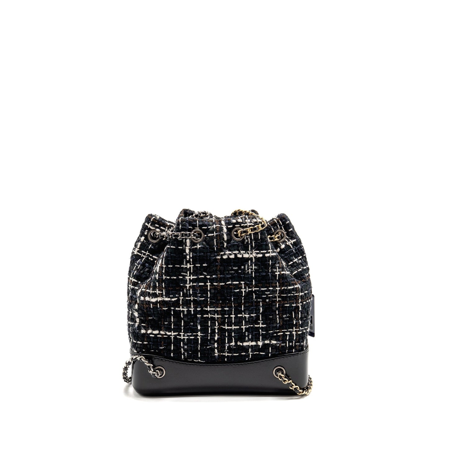 Chanel Gabrielle Tweed Backpack Hardware Multicolour Black White Brown Small