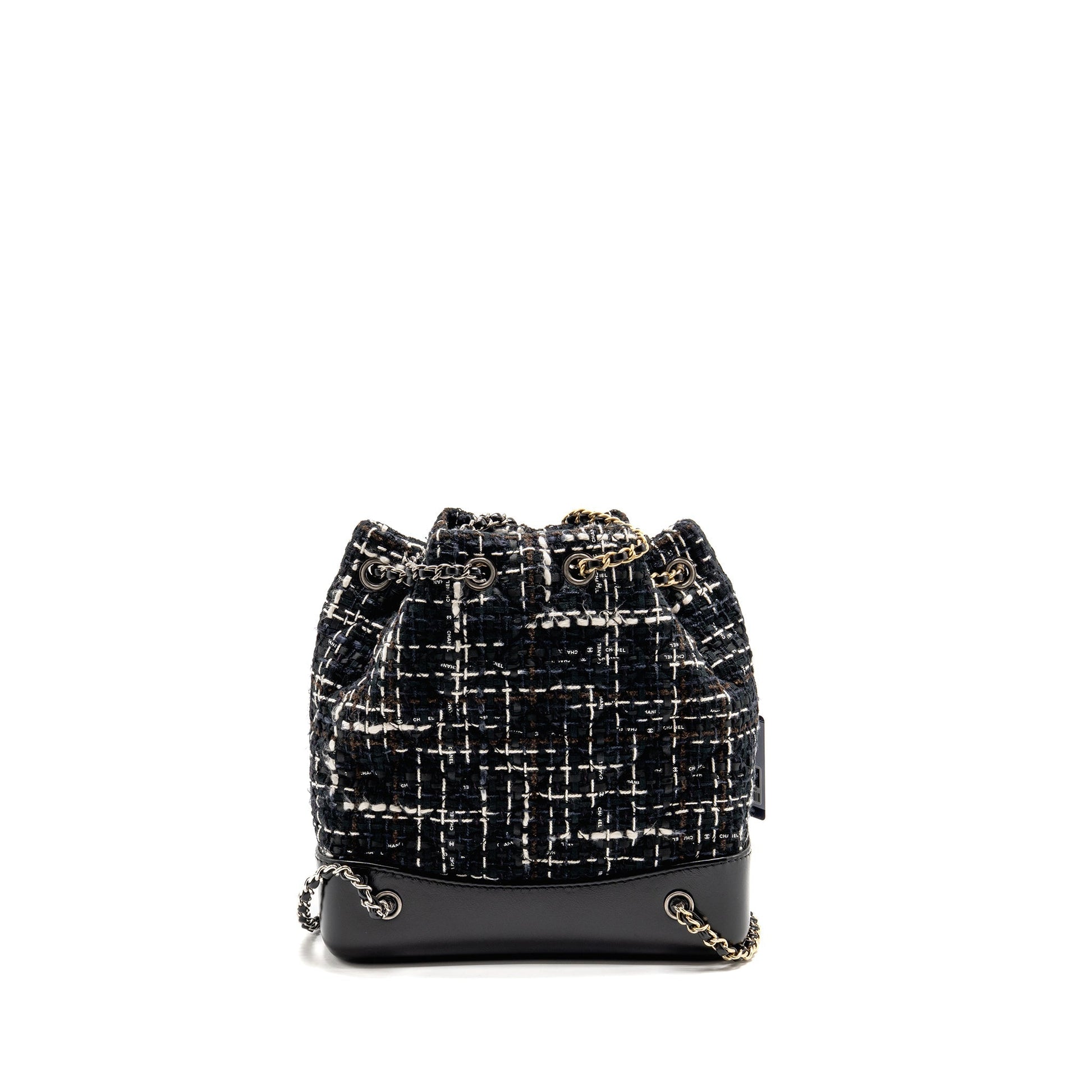 Chanel Gabrielle Tweed Backpack Hardware Multicolour Black White Brown Small
