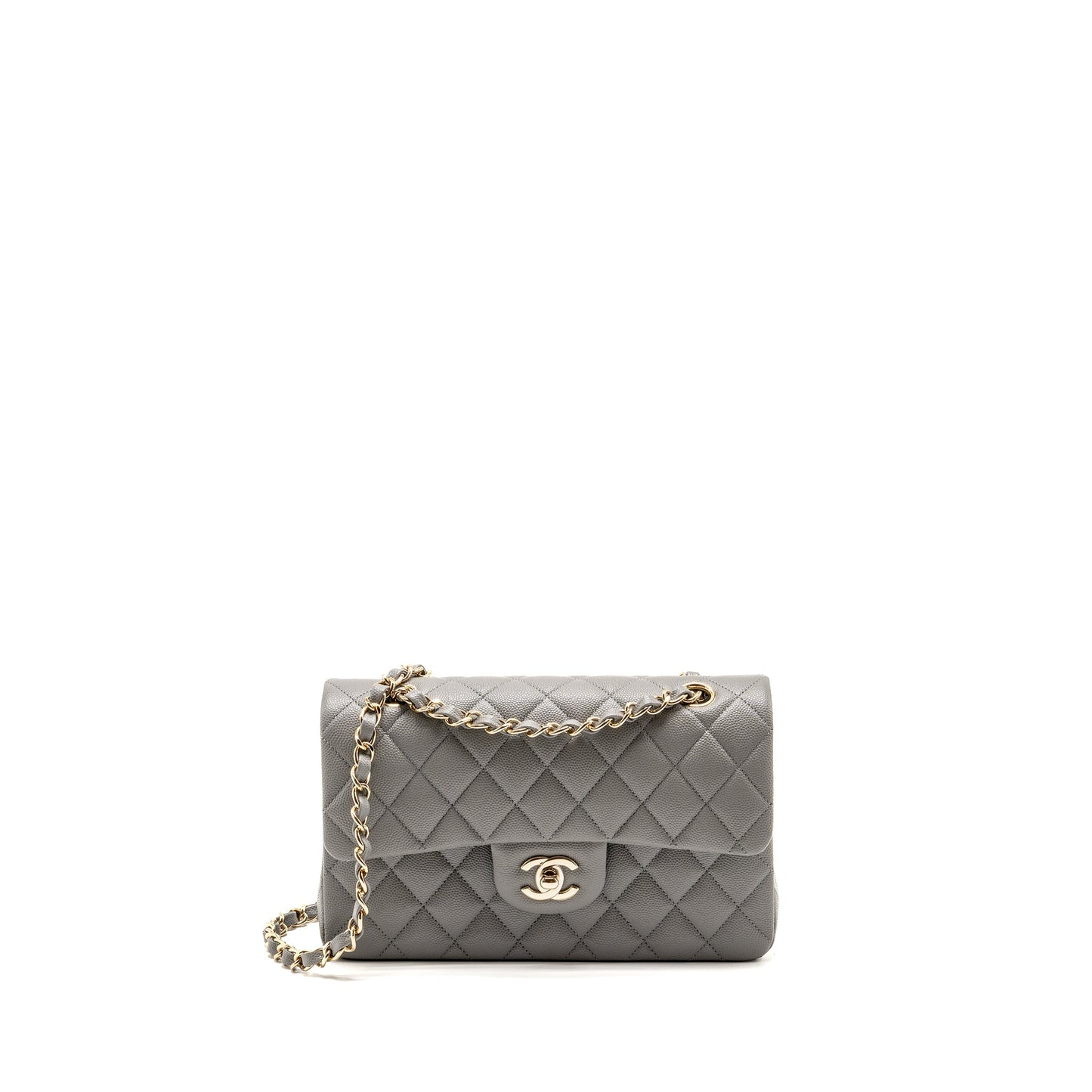 Chanel Classic Double Flap Caviar Dark LGHW Grey Small Shoulder Bag