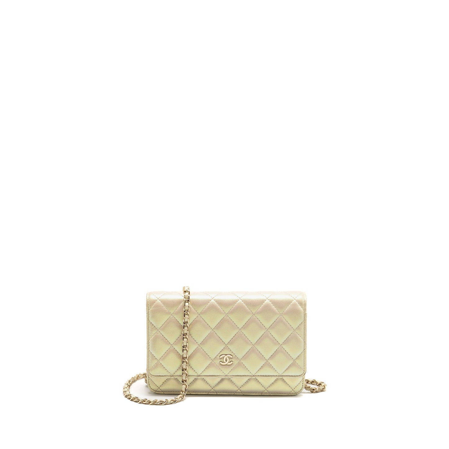 Chanel on Lambskin Iridescent LGHW Ivory Wallet Case