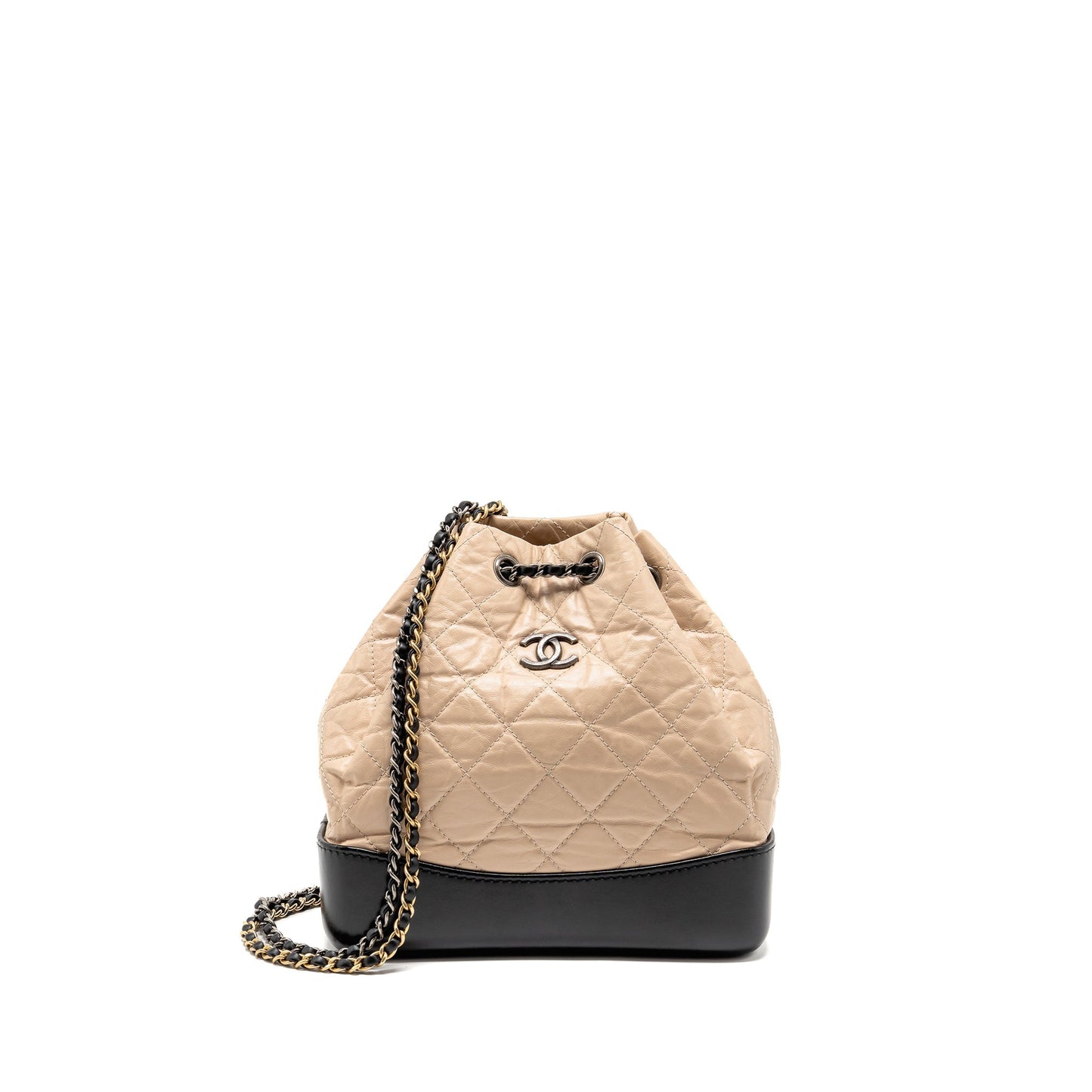 Chanel Gabrielle Backpack Aged Calfskin Hardware Multicolour Black Beige Small Hardware 1