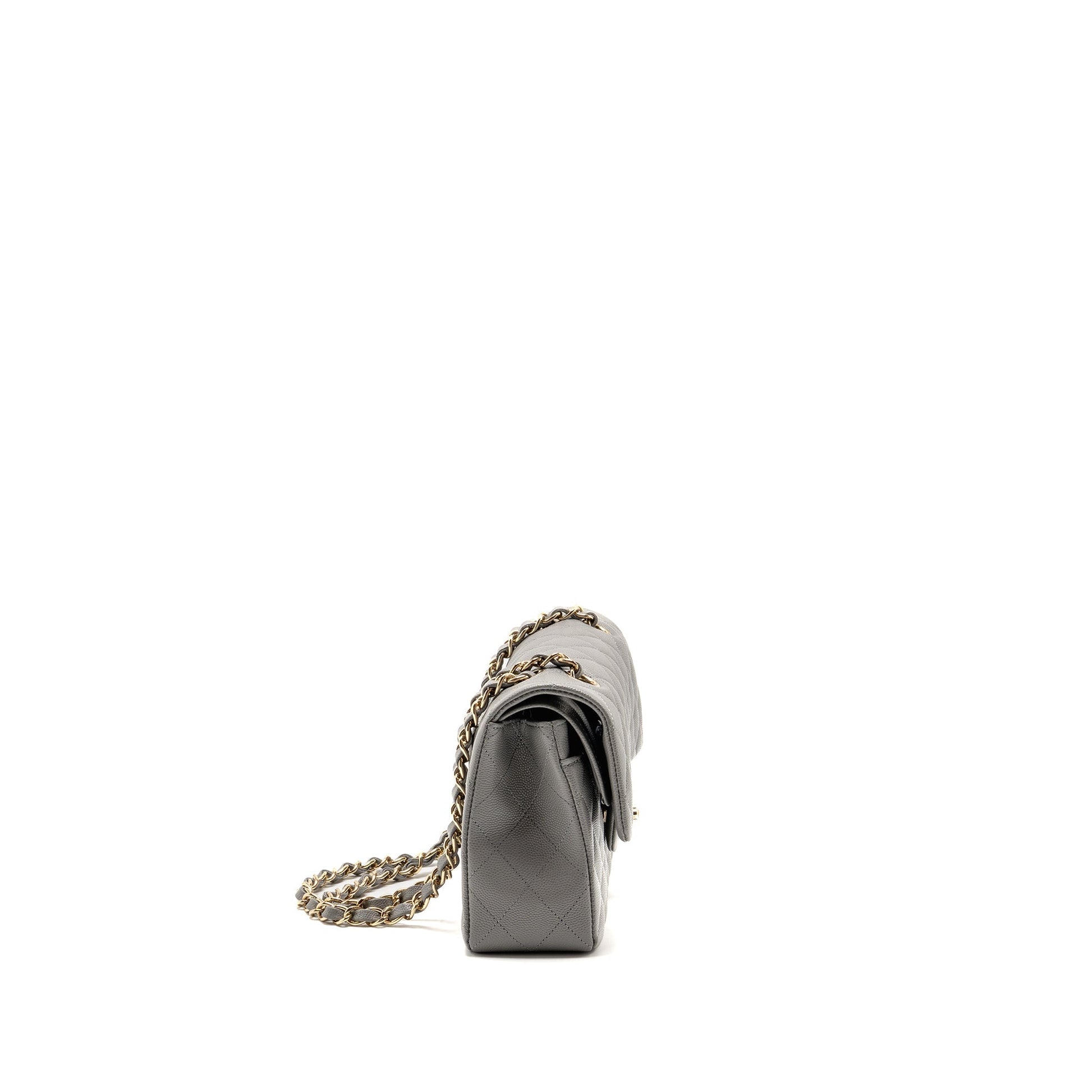 Chanel Classic Double Flap Caviar Dark LGHW Grey Small Shoulder Bag