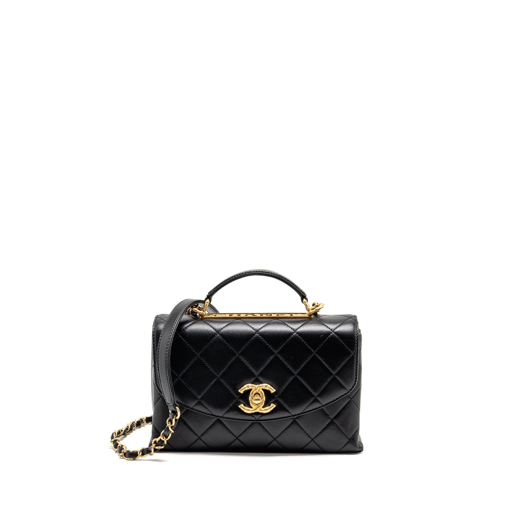 Chanel Trendy Spirit Top Handle Flap Lambskin Black Shoulder Bag