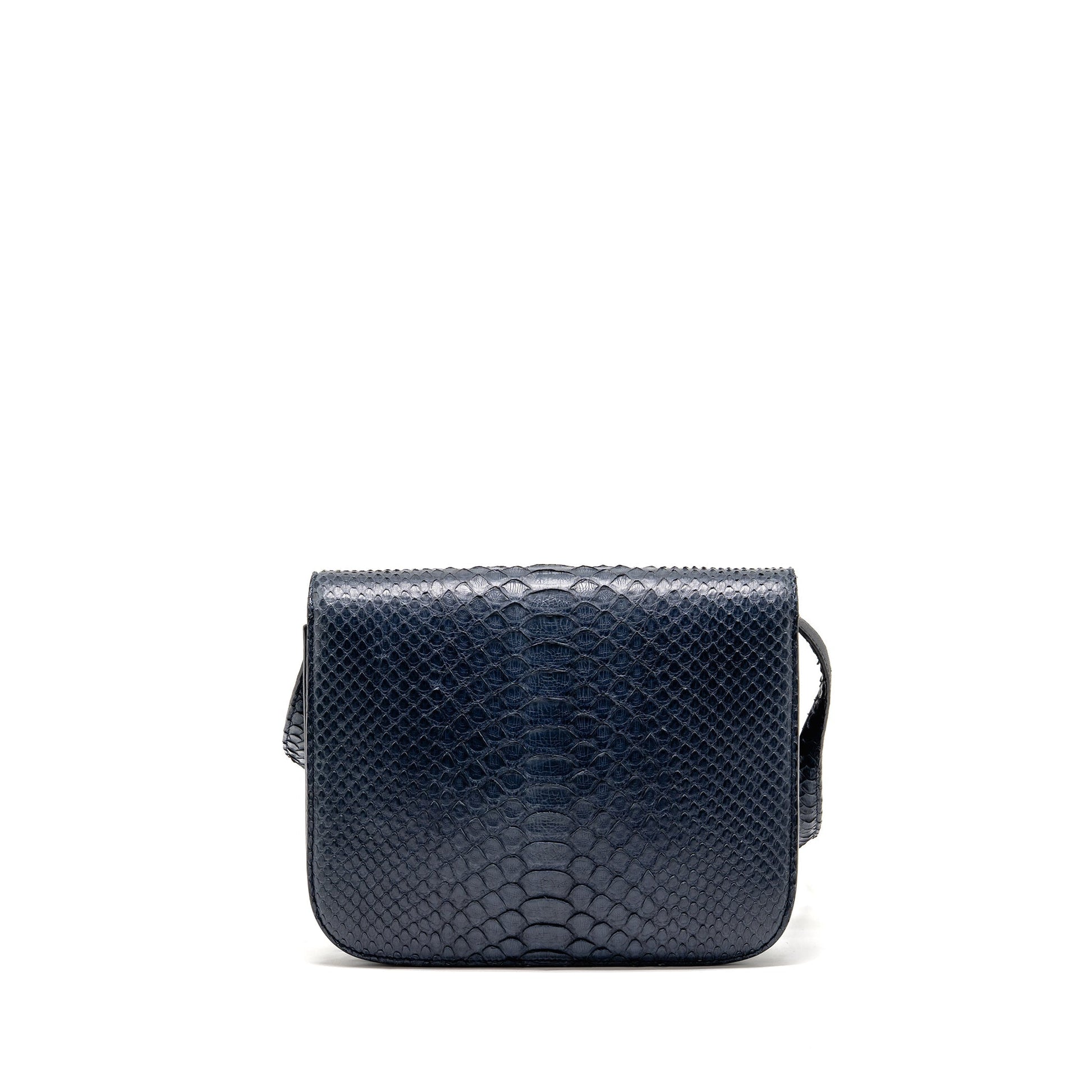 Celine Classic Box Purse Python Navy Handbag Medium Travel Bag