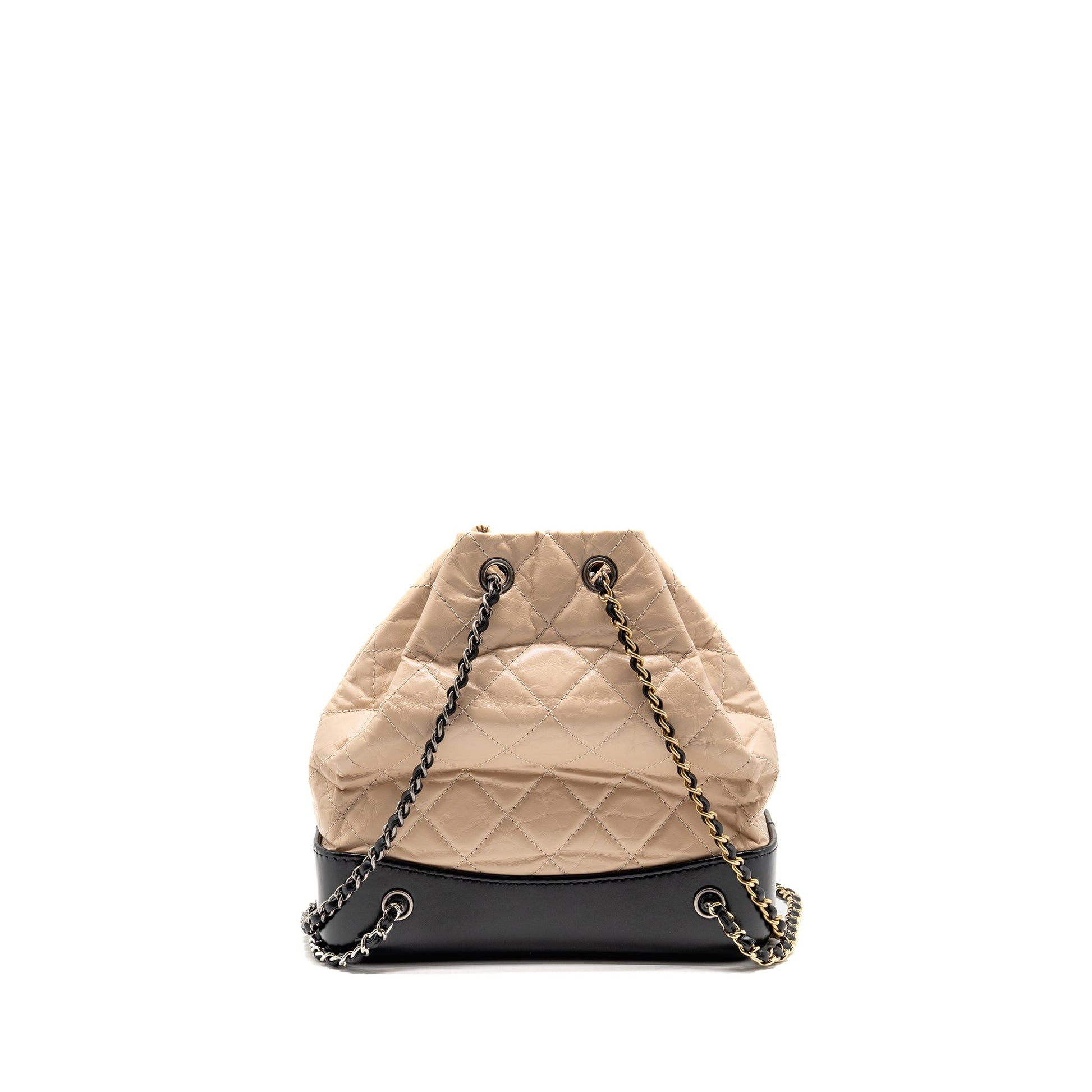 Chanel Gabrielle Backpack Aged Calfskin Hardware Multicolour Black Beige Small Hardware 1