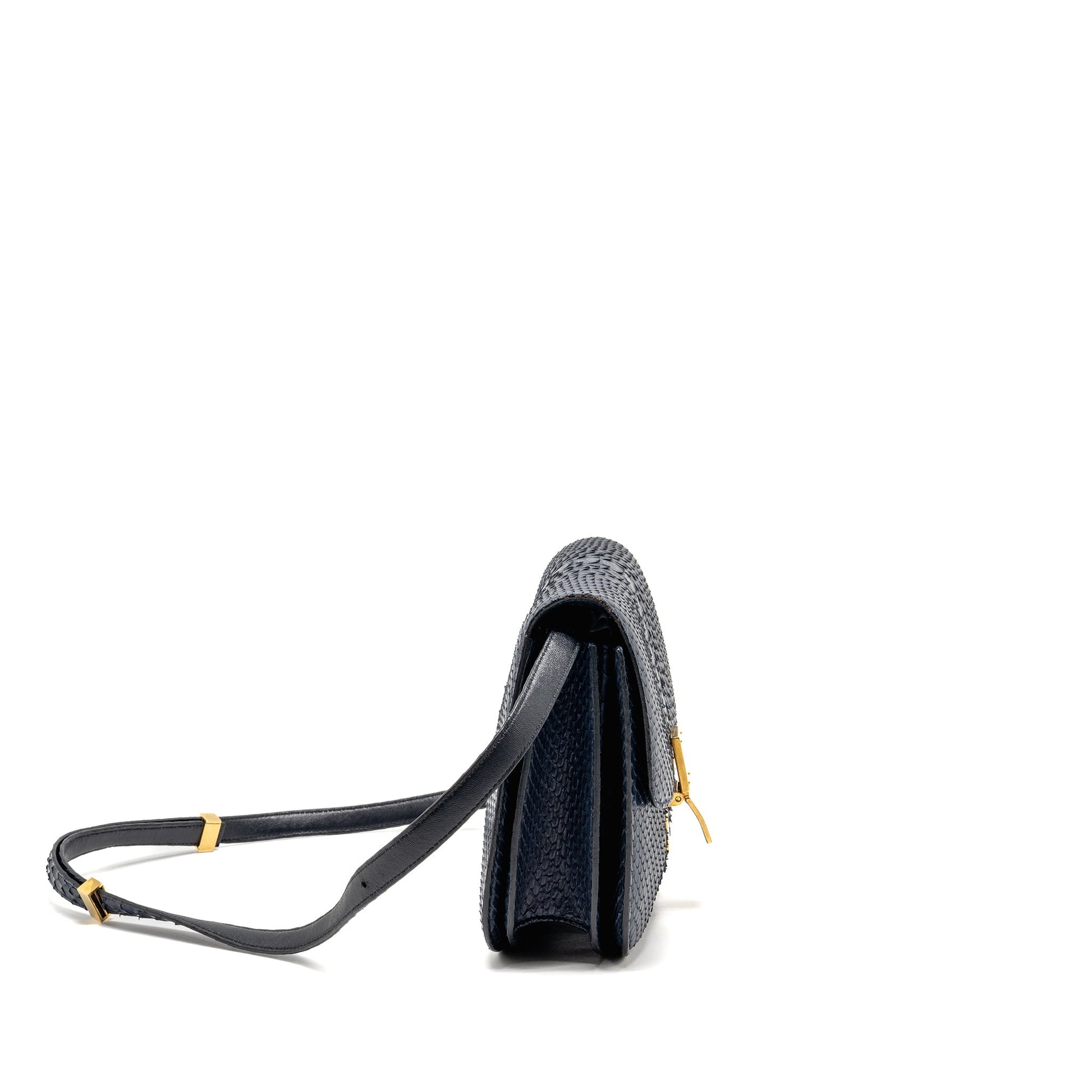 Celine Classic Box Purse Python Navy Handbag Medium Travel Bag