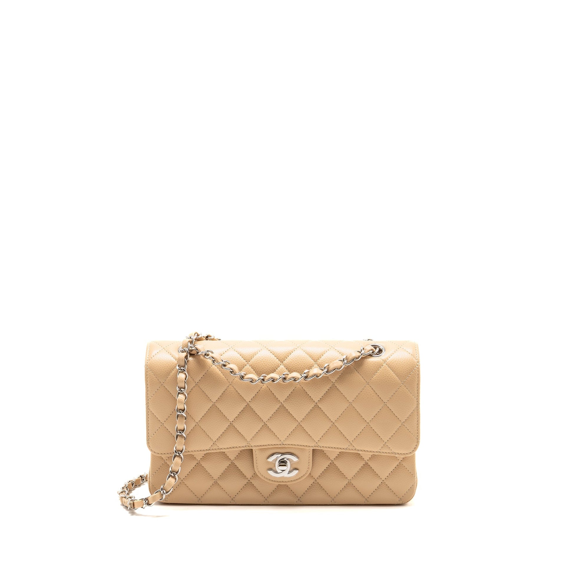 Chanel Classic Double Flap caviar SHW microchip Beige Shoulder Bag