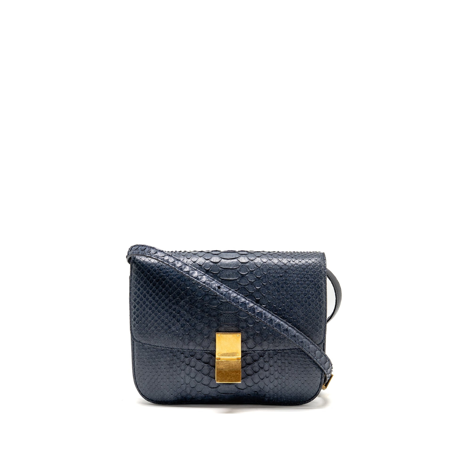 Celine Classic Box Purse Python Navy Handbag Medium Travel Bag