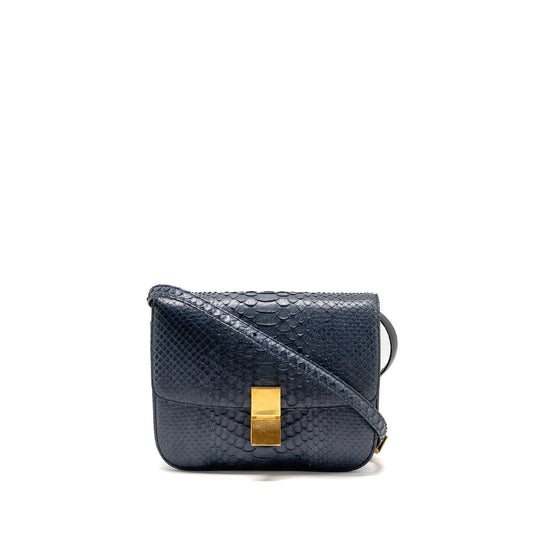 Celine Classic Box Purse Python Navy Handbag Medium Travel Bag