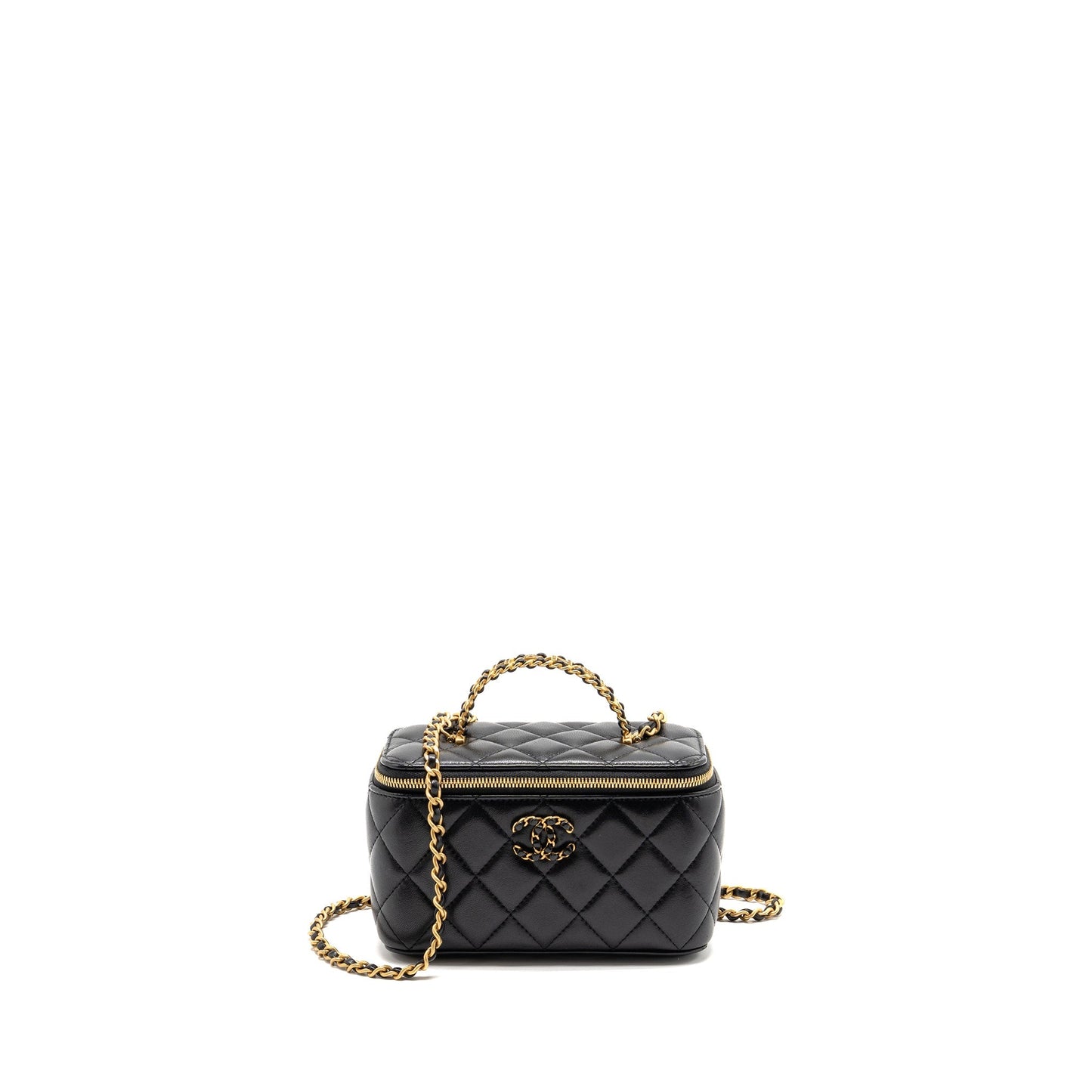 Chanel letter twist top handle long vanity Black Handbag