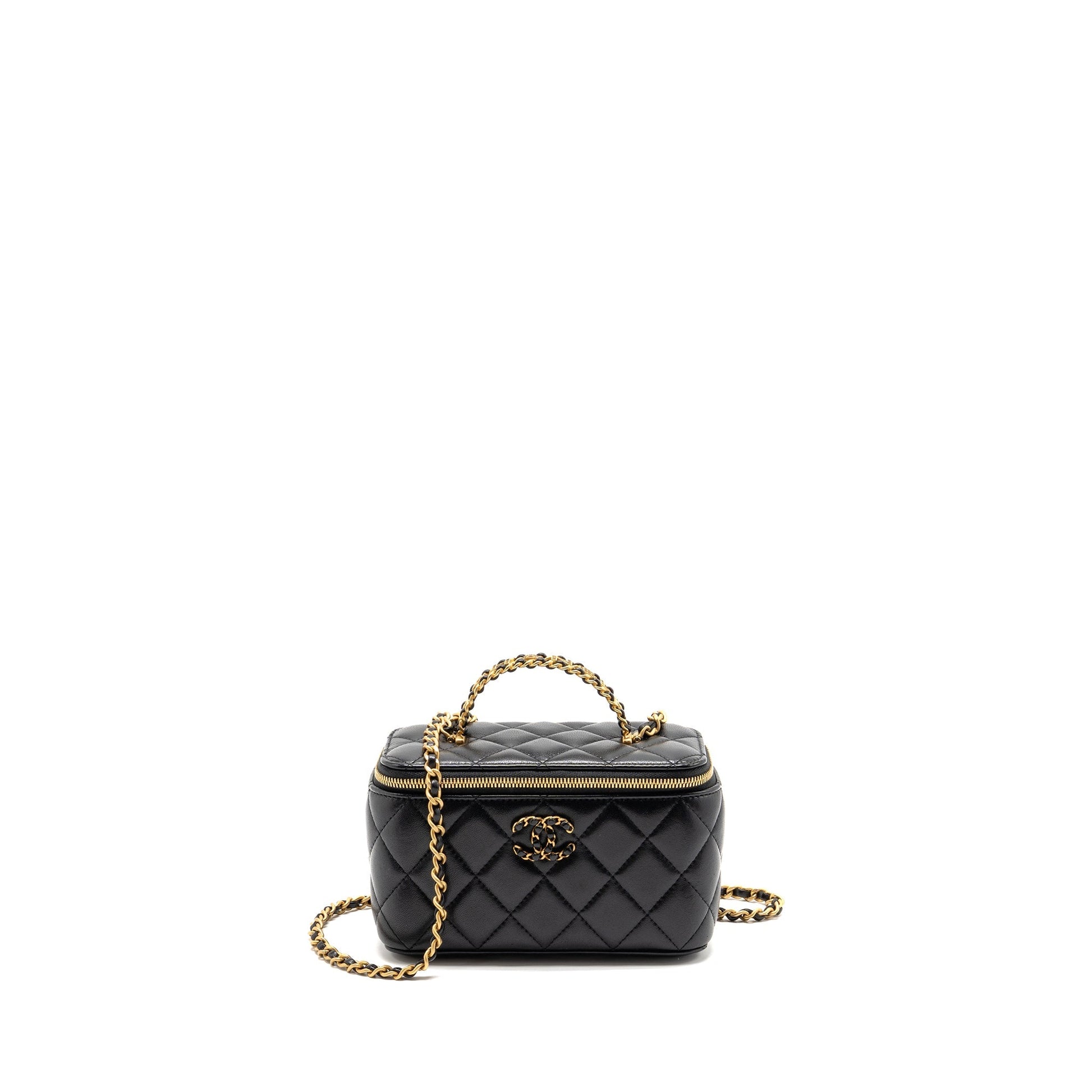 Chanel letter twist top handle long vanity Black Handbag