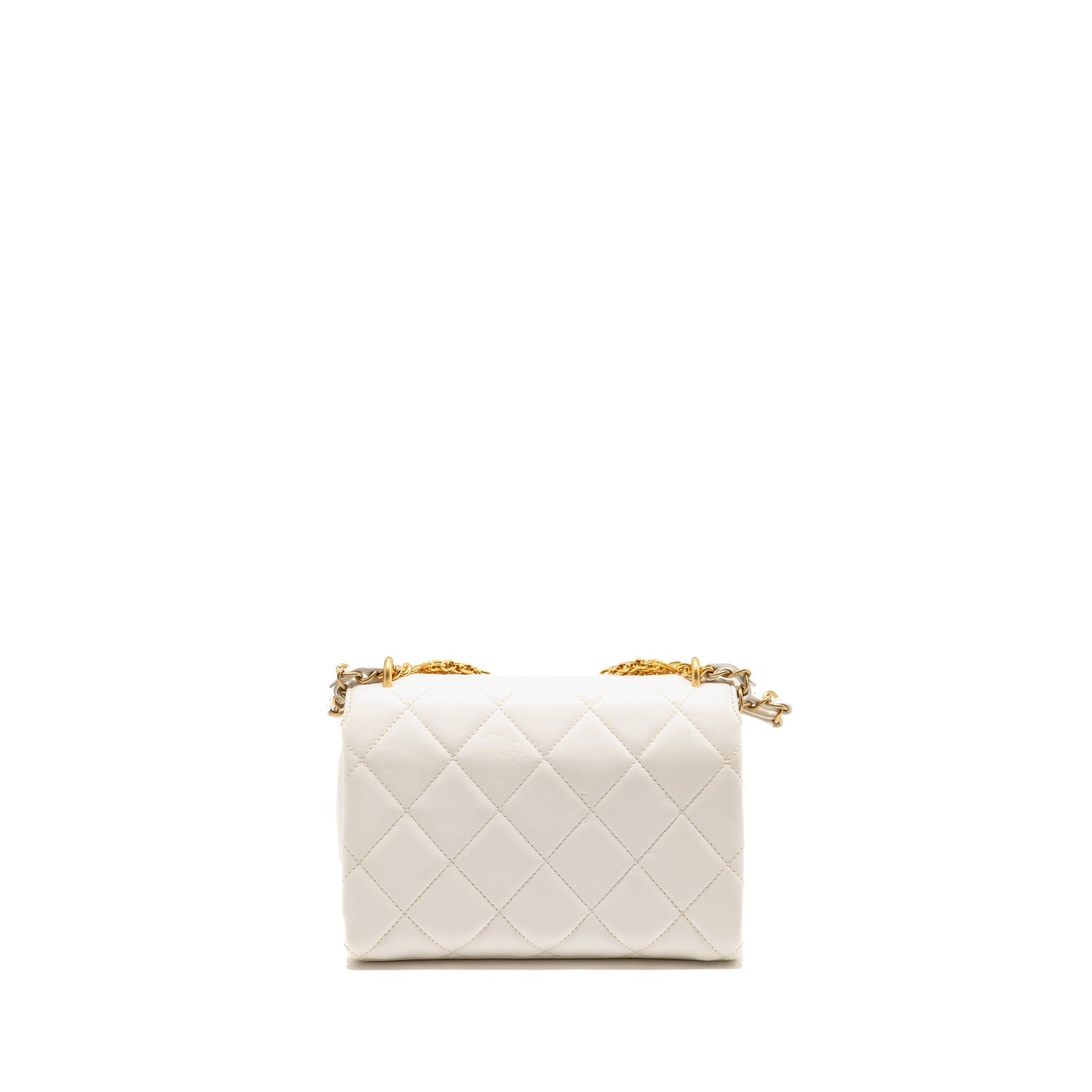 Chanel Quilted Flap Letter Lambskin GHW Microchip White Shoulder Bag Ghw Microchip