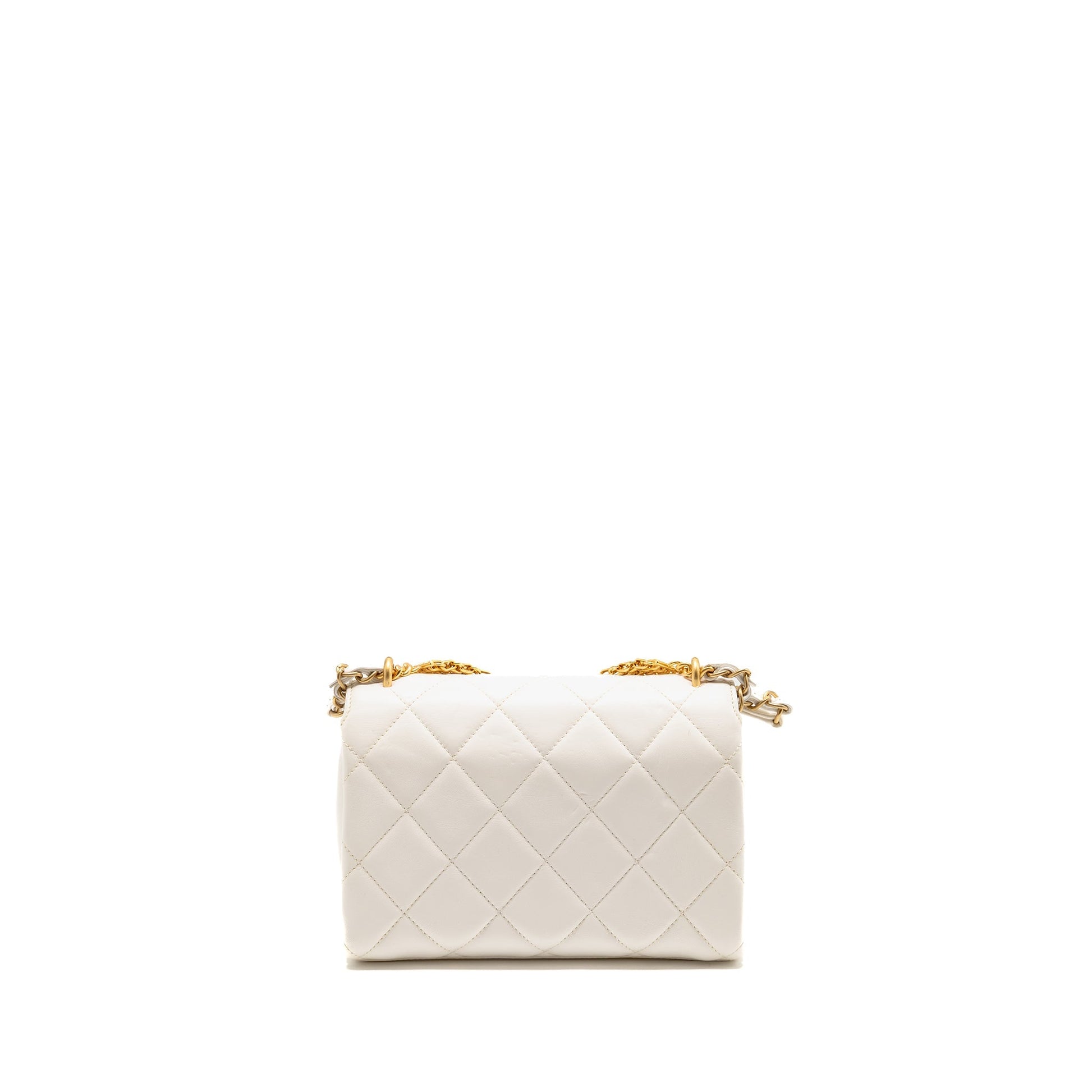 Chanel Quilted Flap Letter Lambskin GHW Microchip White Shoulder Bag Ghw Microchip