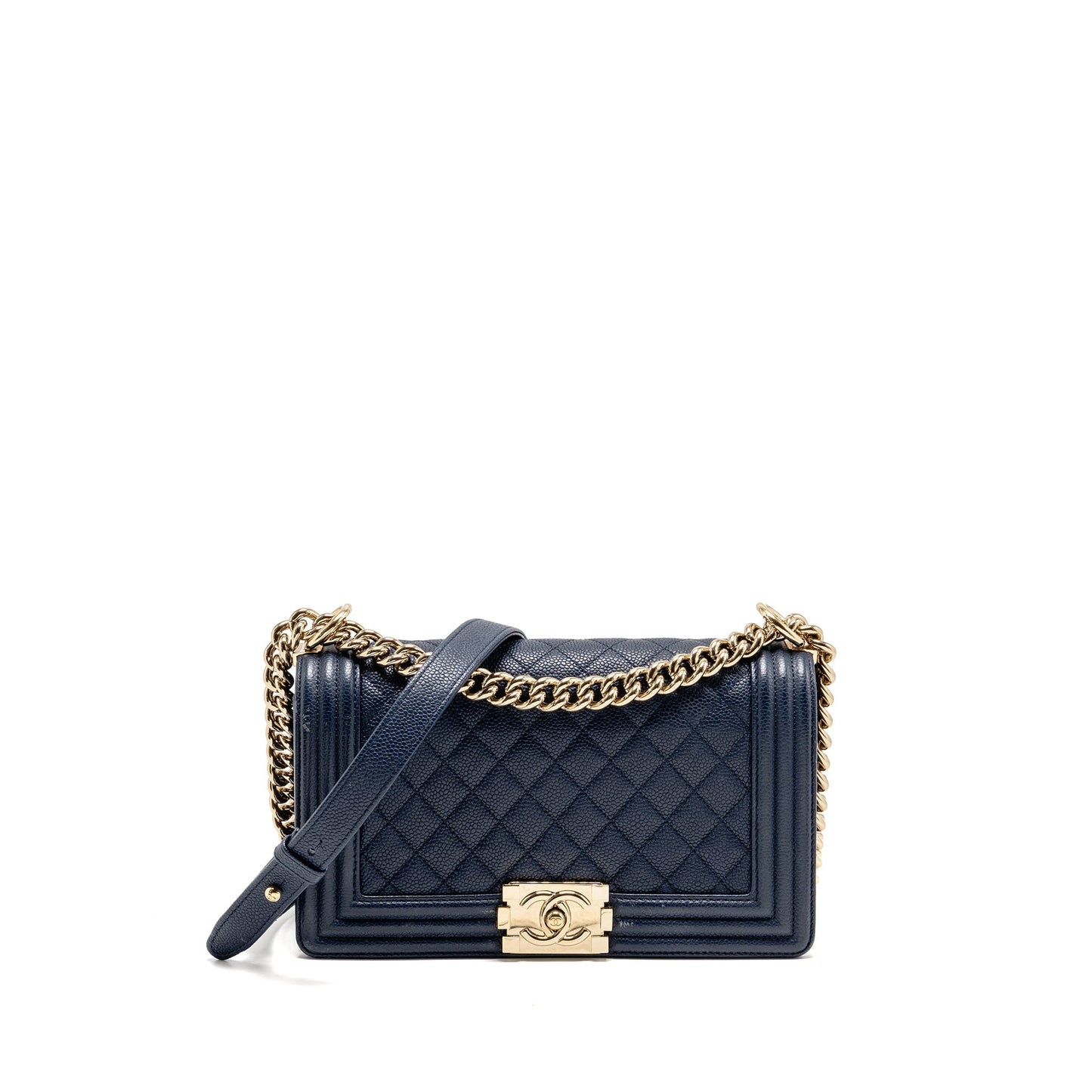 Chanel Boy Caviar Navy LGHW Handbag