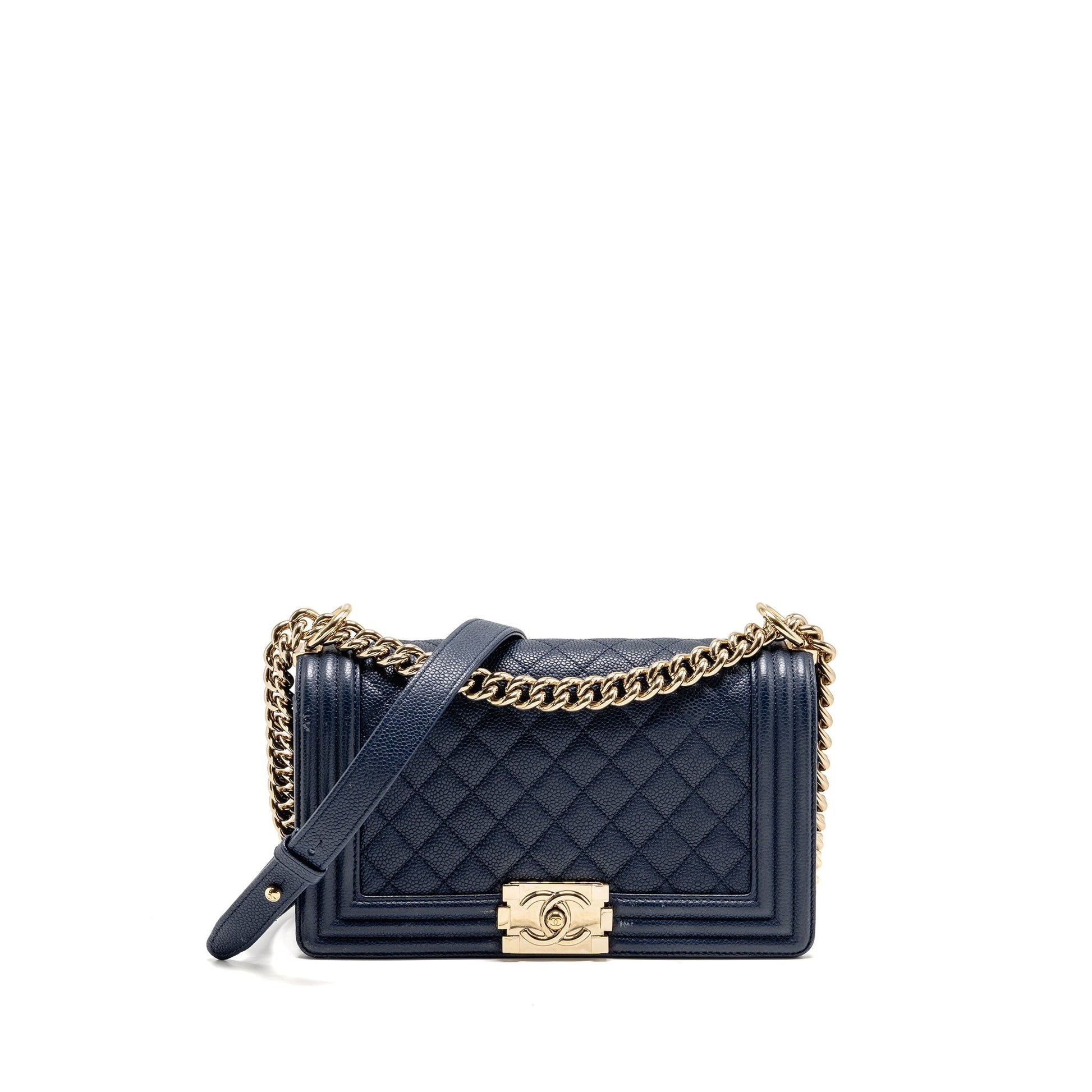 Chanel Boy Caviar Navy LGHW Handbag