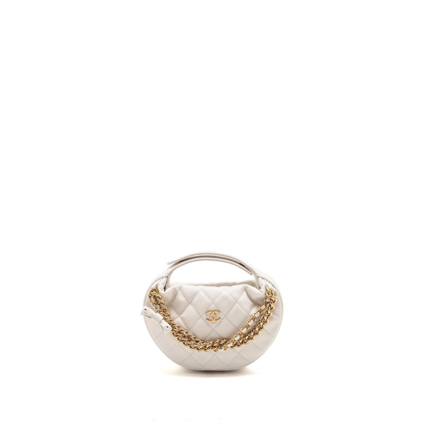 Chanel 24S Round Bow Caviar GHW Microchip White Mini Bag