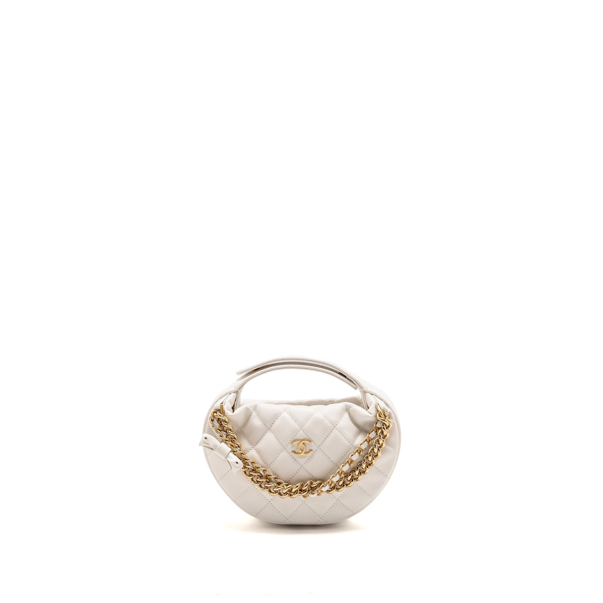 Chanel 24S Round Bow Caviar GHW Microchip White Mini Bag