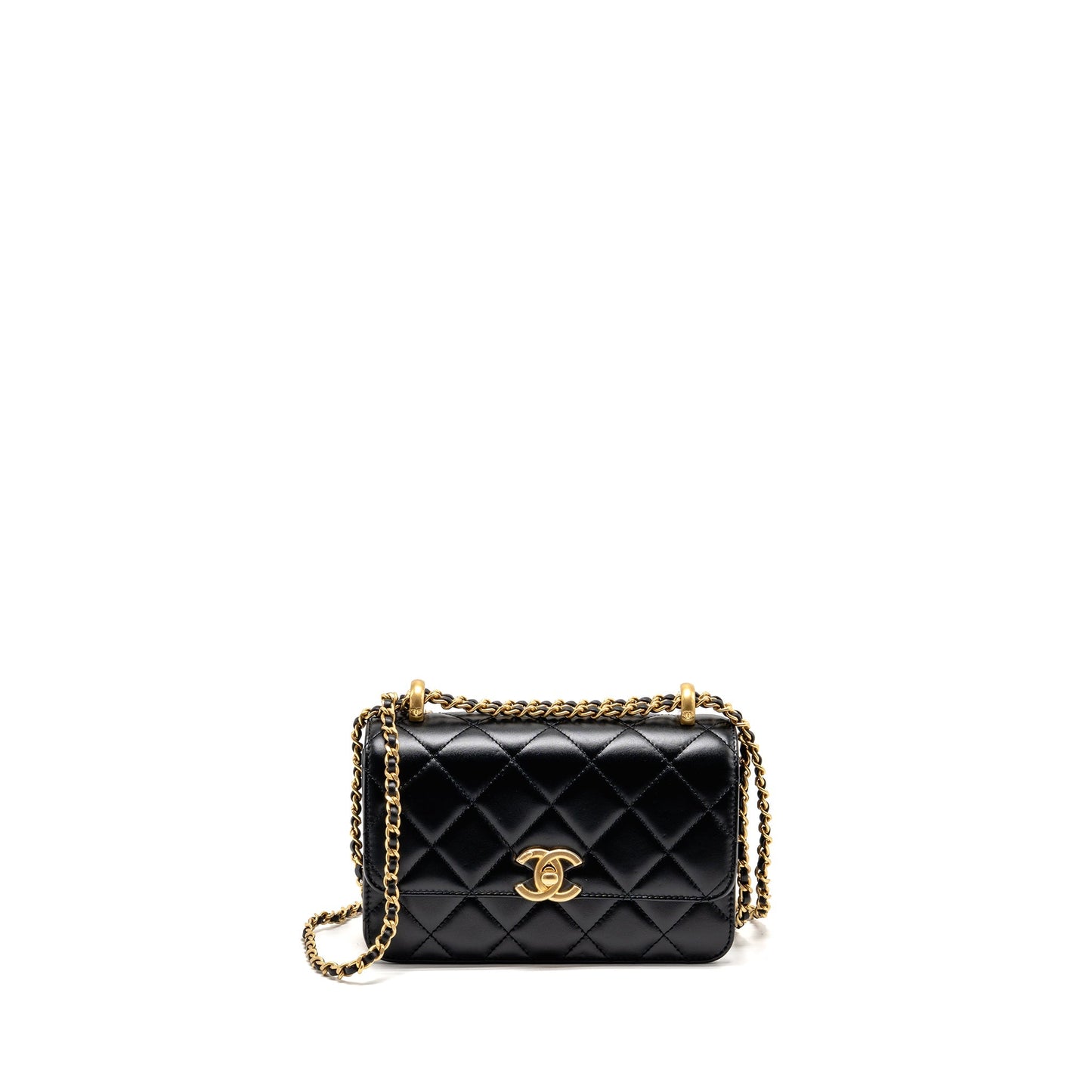 Chanel Crush Flap Calfskin GHW Microchip Black Gold Shoulder Bag Microchip 1