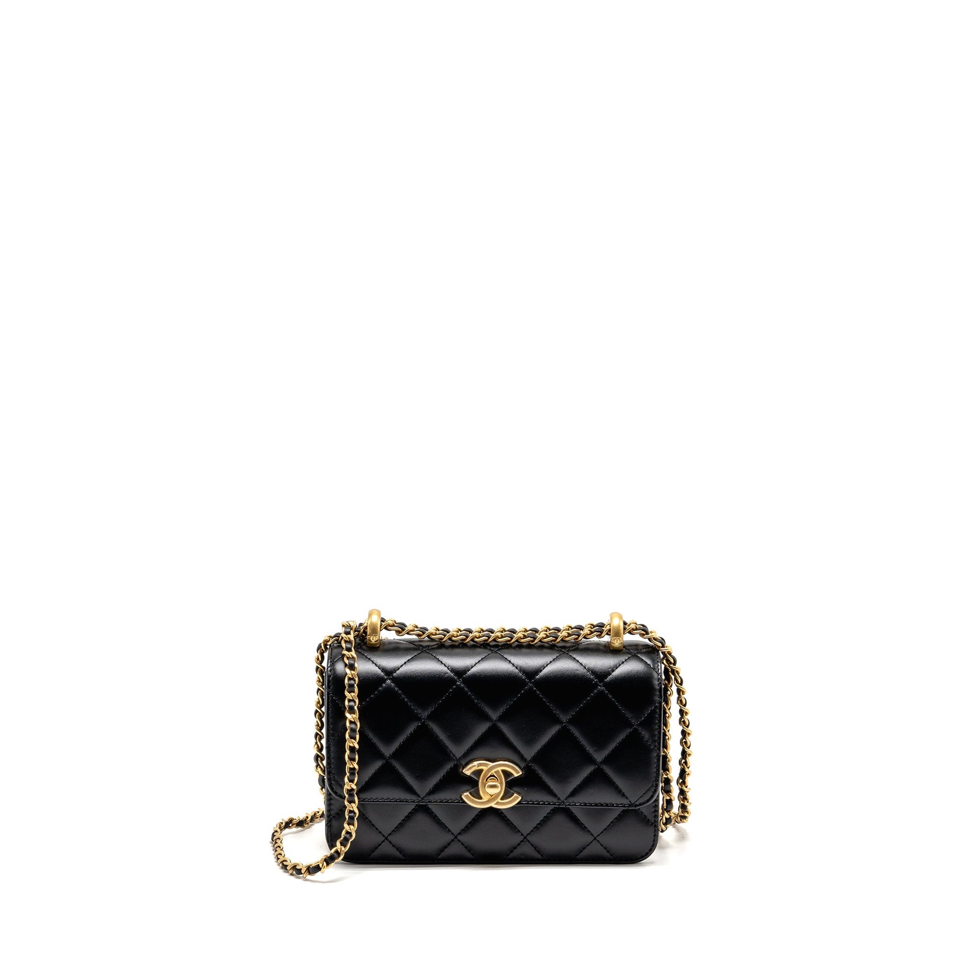 Chanel Crush Flap Calfskin GHW Microchip Black Gold Shoulder Bag Microchip 1