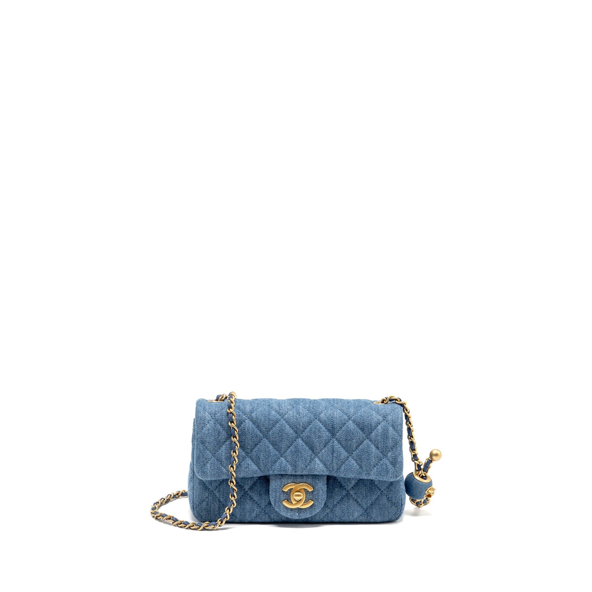 Chanel Pearl Crush Rectangular Flap Denim GHW Blue Shoulder Bag Microchip 1