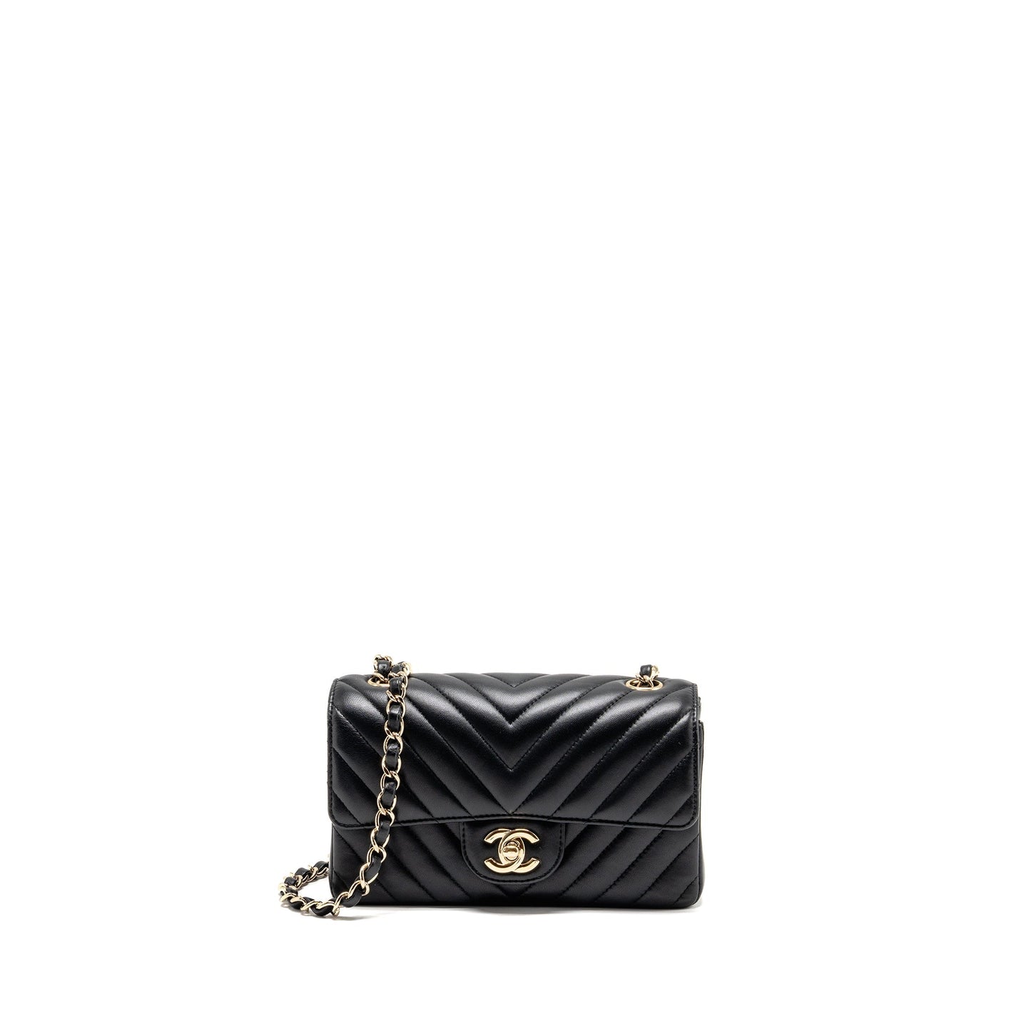 Chanel Rectangular Flap Chevron Lambskin LGHW Black Shoulder Bag