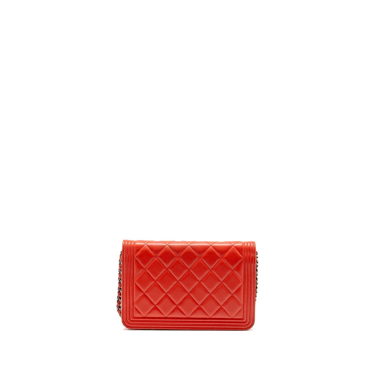 Chanel Boy On Lambskin Ruthenium Hardware Red Silver Wallet Case