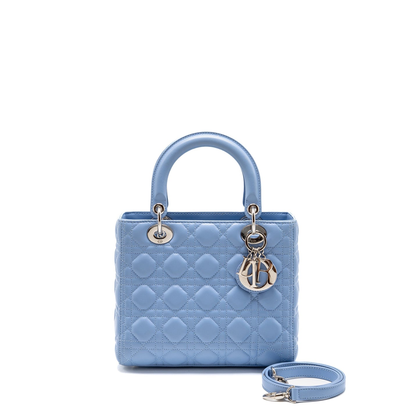Dior Lady Lambskin Light Handbag Blue Medium Travel Bag