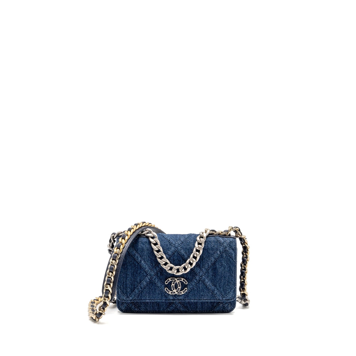 Chanel 19 On Denim Dark Hardware Microchip Multicolor Multicolour Blue Wallet Case