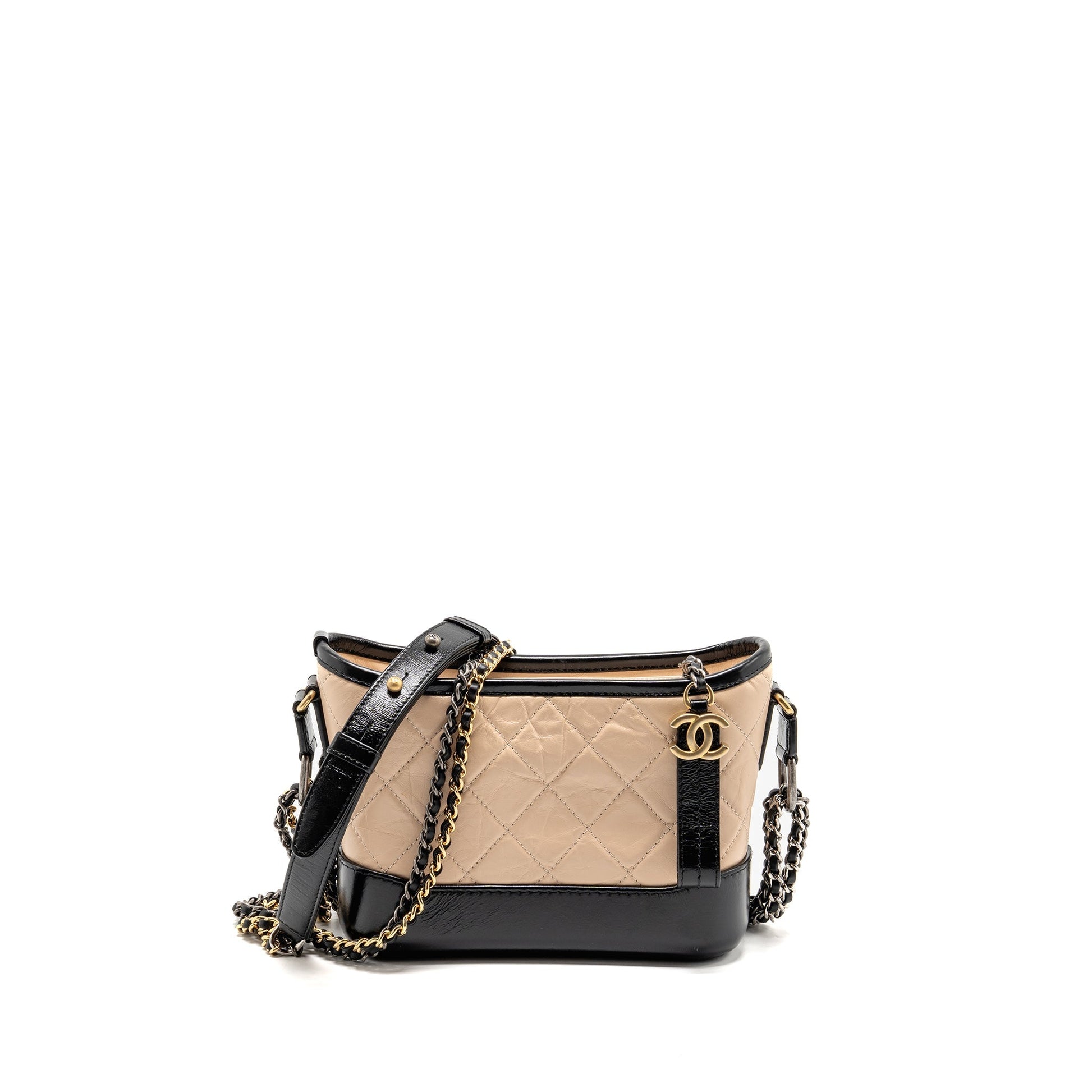 Chanel Gabrielle hobo aged calfskin hardware Multicolour Black Beige Small Shoulder Bag Multicolour Hardware