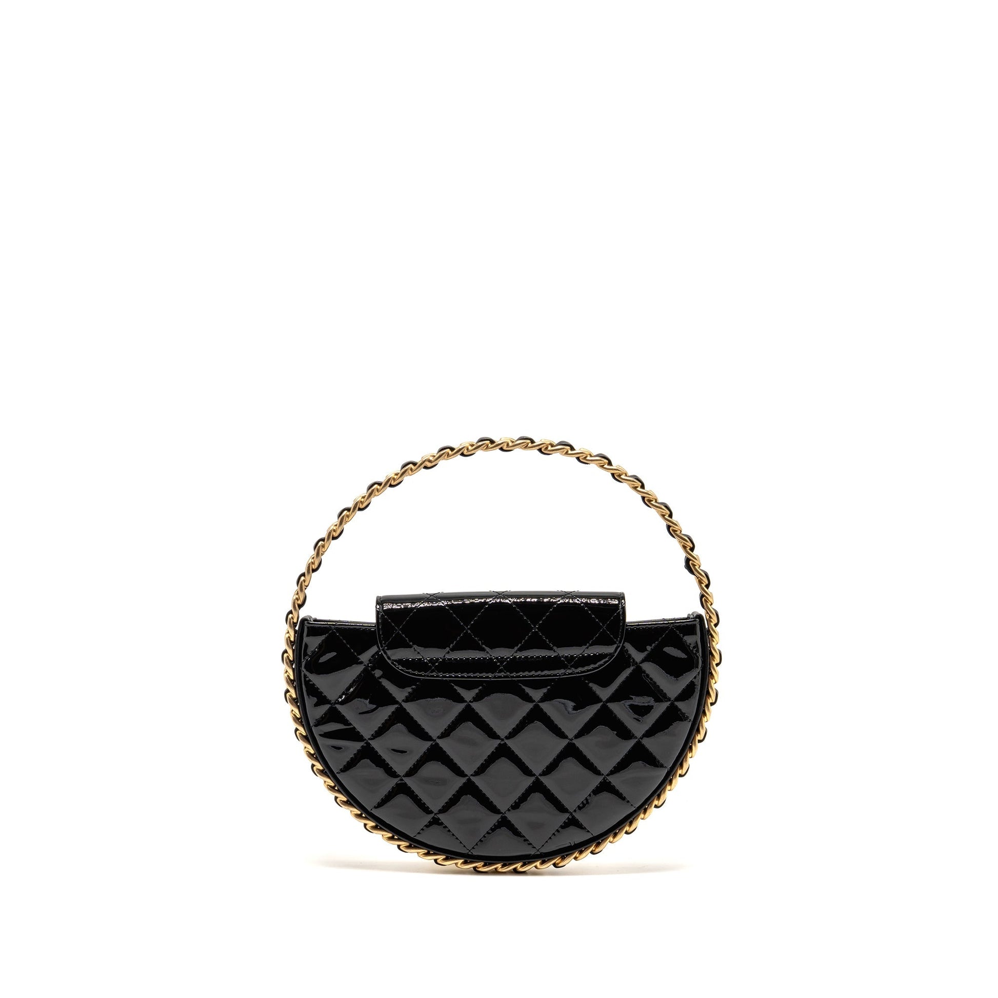 Chanel 23K Hoop Patent GHW Microchip Black Leather Handbag Microchip 3