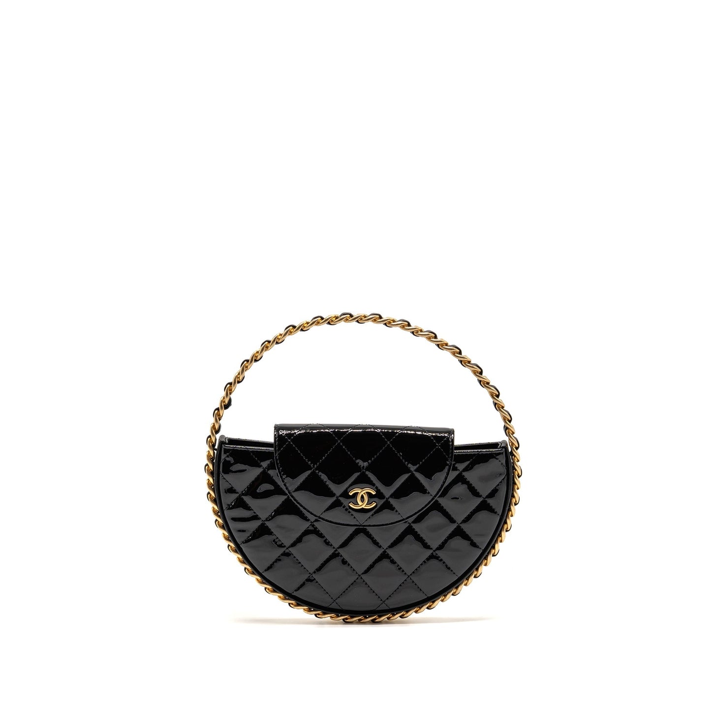 Chanel 23K Hoop Patent GHW Microchip Black Leather Handbag Microchip 3